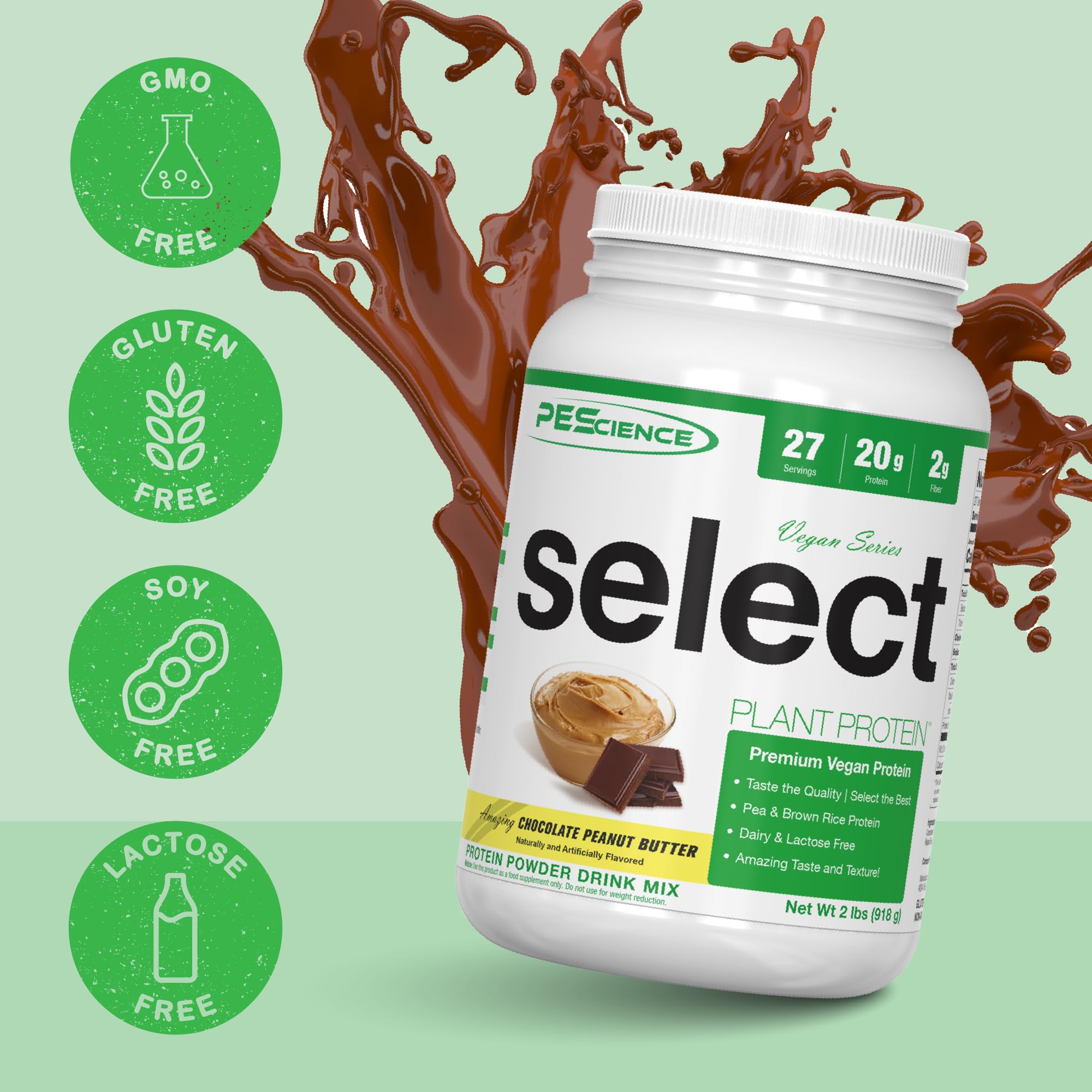 PEScience Select Vegan Plant Based Protein Powder - Chocolate Peanut Butter Flavor, 27 Servings | Premium Pea & Brown Rice Protein Blend for Muscle Recovery & Post-Workout Nutrition | Ideal for Smoothies, Baking & Healthy Meal Replacement