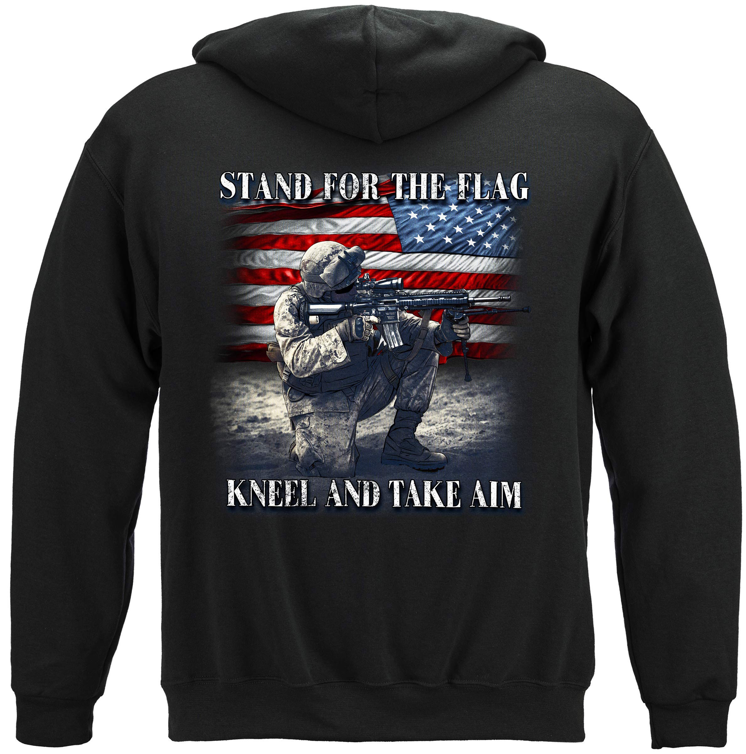 Military Hooded Sweatshirt - Patriotic Stand for The Flag Design | Kneel & Take Aim Graphic | MM2391SW | Perfect for Veterans Day, Shooting Range & Outdoor Activities