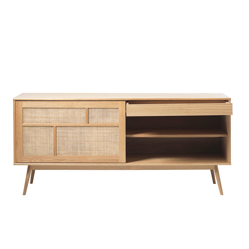BARRALI 180cm Sideboard Buffet Cabinet - Natural Wood & Rattan Storage Console for Dining Room, Living Room, Entryway