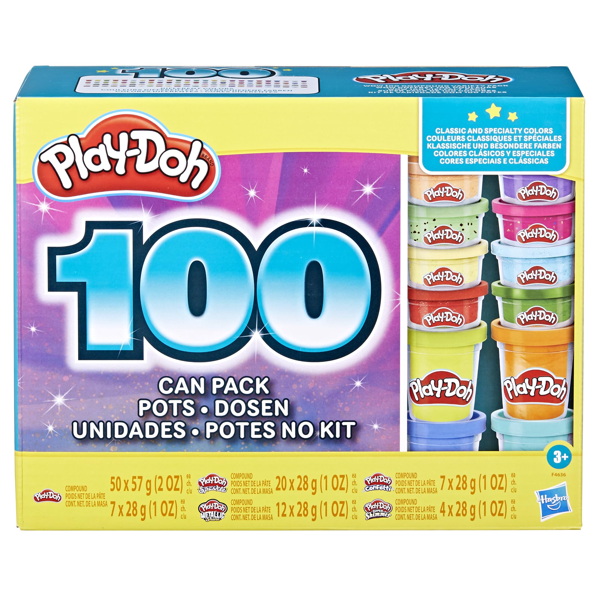 Play-Doh Wow 100 Bulk Modeling Compound Variety Pack - 100 Cans with Sparkle, Super Shimmer, Metallic & Confetti Colors | Creative Arts & Crafts for Kids, Preschool Learning Toys, Back to School Supplies | Perfect for Classroom Activities, Birthday Gifts & Sensory Play (Ages 3+)