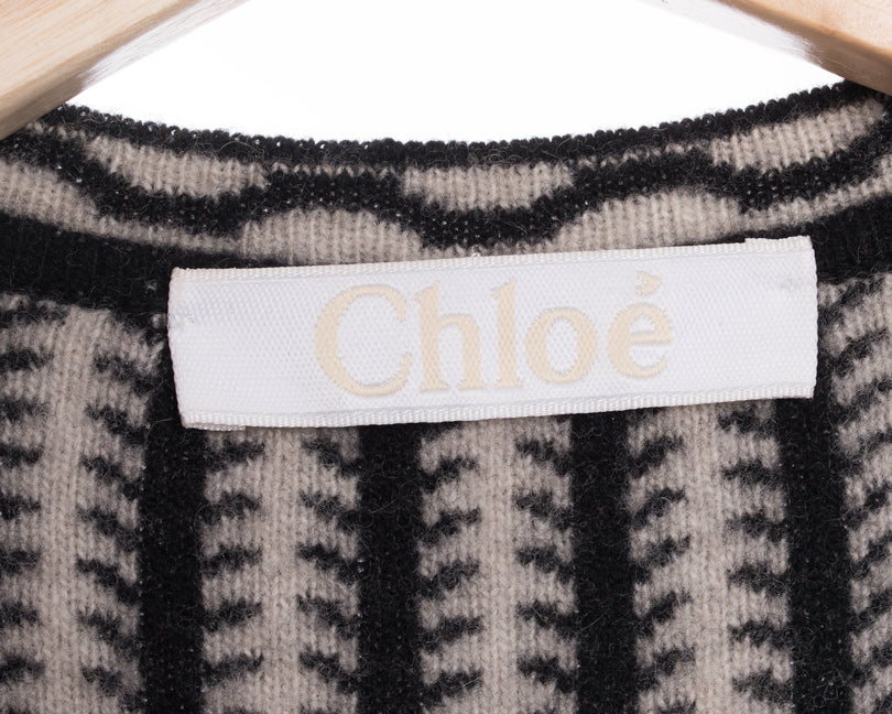 Chloe Pre Fall 2015 Wool Toggle Sweater - Black, Navy & White Striped Knit Pullover | Cozy Winter Fashion for Women, Office Wear & Casual Outfits