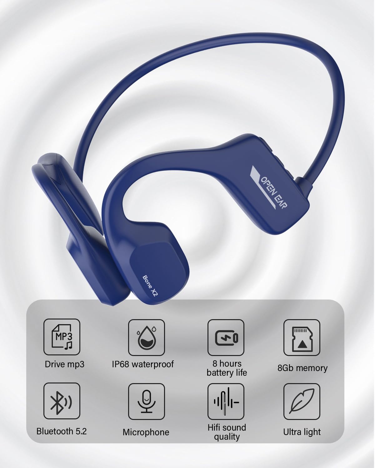 SANOTO Bone Conduction Headphones for Swimming - IP68 Waterproof Wireless Headphones with 8GB MP3 Player, Open Ear Sport Headphones for Running, Cycling, Driving & Workout - Perfect for Pool, Gym & Outdoor Activities