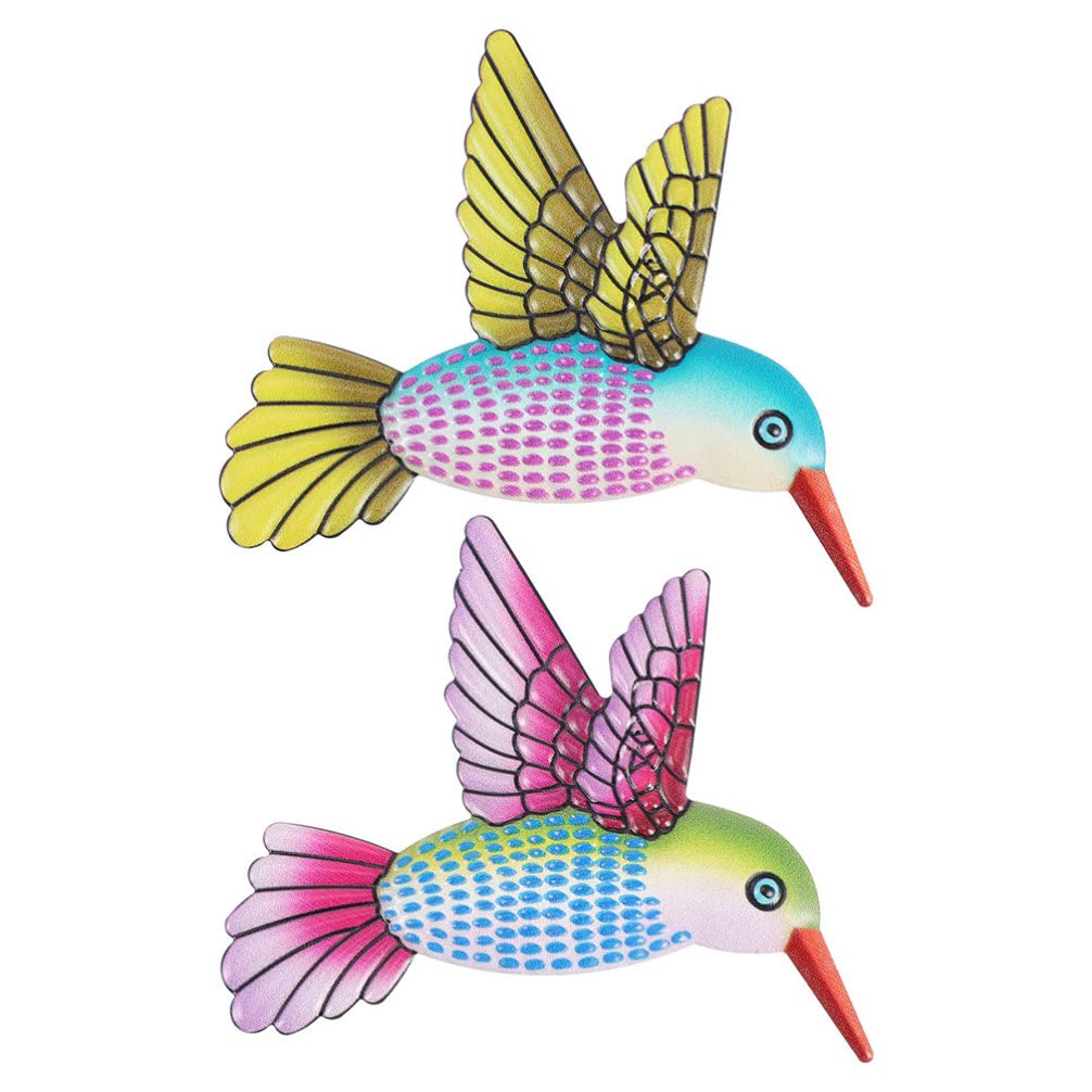 CLISPEED 2-Piece Metal Hummingbird Wall Art Decor - Handcrafted Garden Sculpture for Fence, Deck, Backyard & Patio - Vibrant Outdoor Bird Decorations (Color 1) - Perfect for Garden Accents, Patio Decor & Outdoor Wall Art
