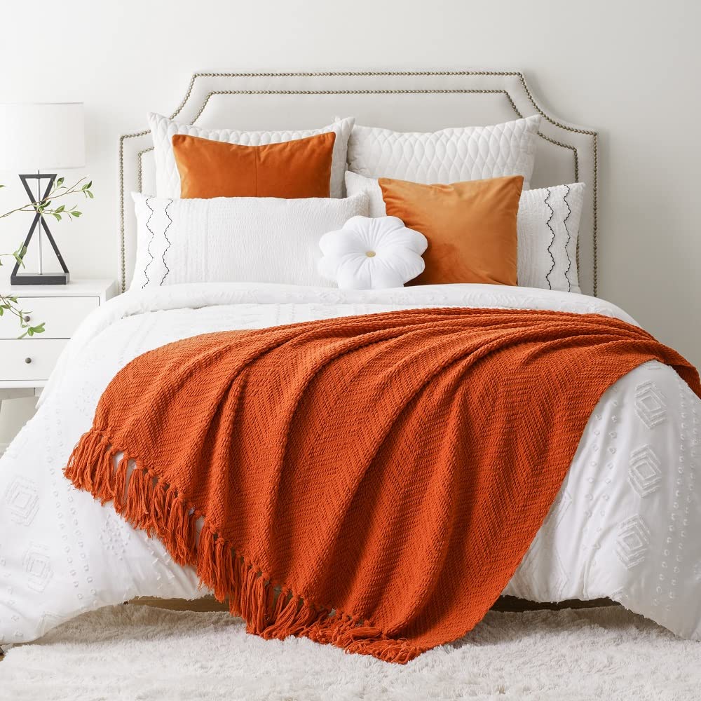 BATTILO HOME Burnt Orange Knit Throw Blanket - 60