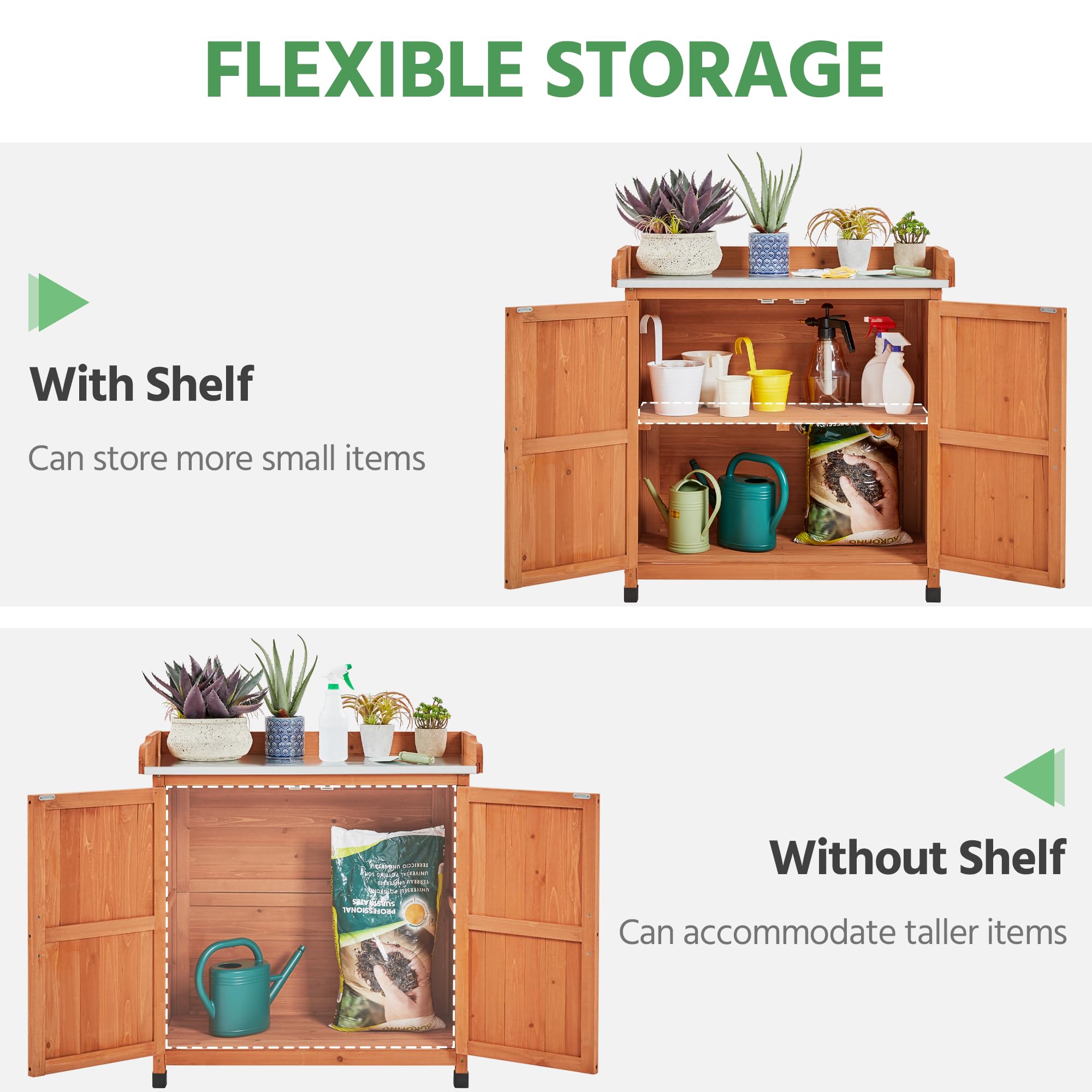 Yaheetech Outdoor Garden Potting Bench - Solid Wood Planting Work Table with Storage Cabinet & Metal-Plated Tabletop for Patio, Gardening, and DIY Projects - Perfect for Organizing Tools, Pots, and Supplies in Your Backyard or Greenhouse