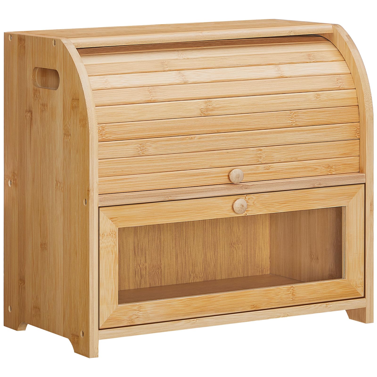 HOOBRO 2-Tier Bamboo Bread Box with Roll-Top Lid - Large Capacity Kitchen Countertop Storage for Bread, Pastries & Snacks - Natural Wooden Food Keeper for Dining Room & Pantry Organization (Model YL13MB01) | Perfect for Keeping Baked Goods Fresh & Kitchen Counter Clutter-Free