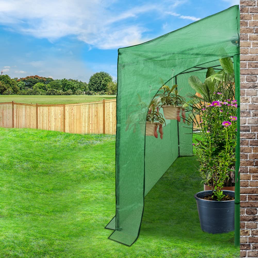 EAGLE PEAK 9x4 Lean-to Portable Walk-in Greenhouse - Pop Up Indoor Outdoor Garden Greenhouse with Zippered Doors & Windows, PE Cover (Green) - Perfect for Backyard Gardening, Plant Protection & Year-Round Growing