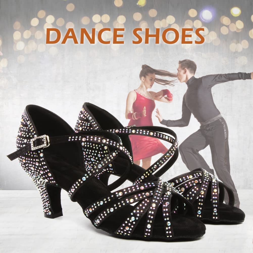 SWDZM Women's Rhinestone Latin Dance Shoes for Salsa, Ballroom, Practice & Performance - Model L377-6 | Perfect for Dance Competitions, Social Events & Professional Performances