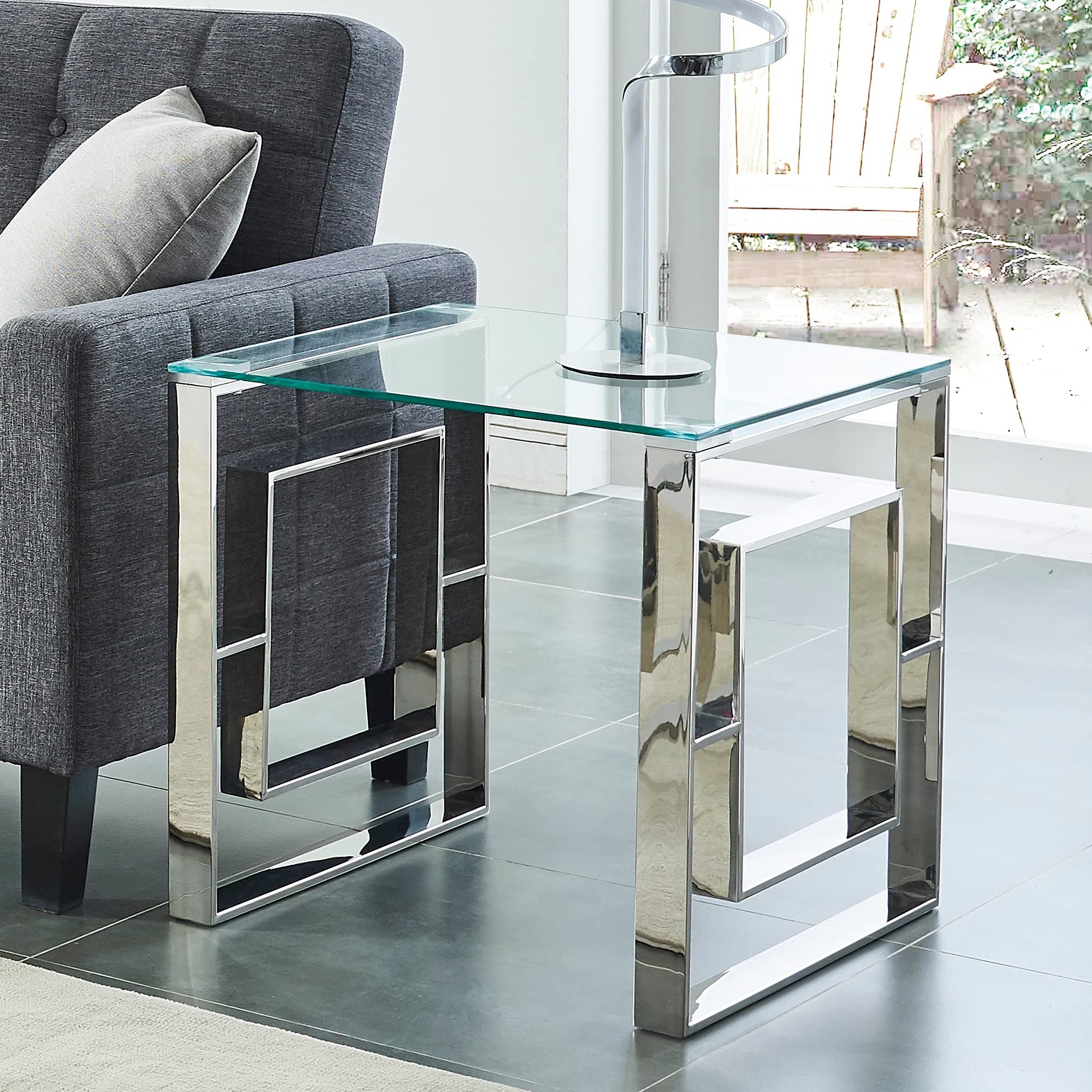 Modern Glass and Chrome Accent Side Table - Silver Finish | Stylish Living Room, Bedroom, or Office Decor