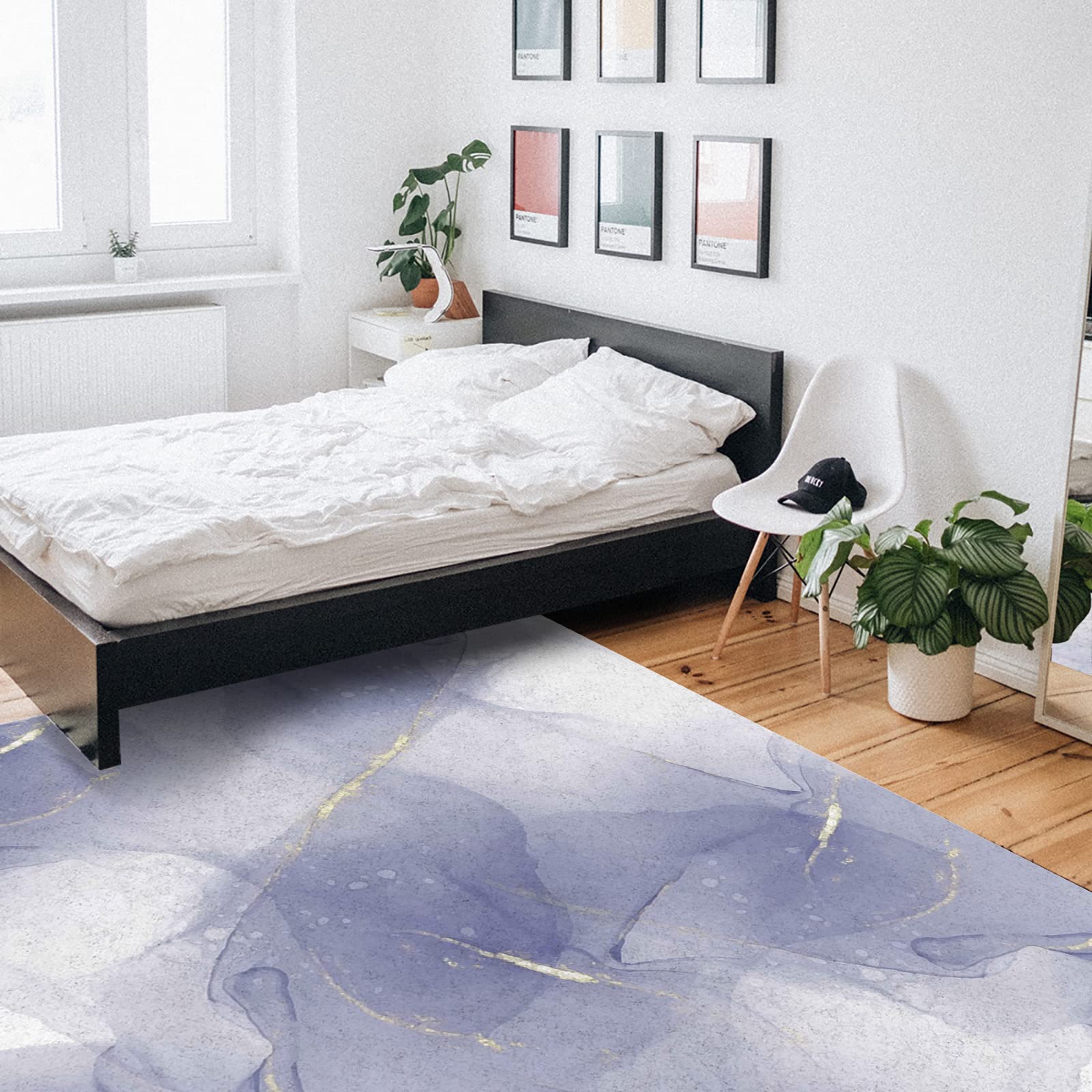 5'x7' Large Rectangle Washable Non-Slip Area Rug - Purple Marble Ombre with Golden Lines for Living Room, Bedroom, Nursery | Luxury Home Decor Floor Mat for Comfort & Style (Easy Cleaning & Safety for Kids & Pets)