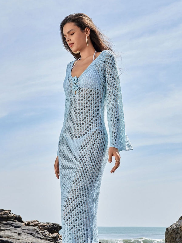 ZASUWA Women's Sexy Fishnet Backless Bikini Cover Up Dress - Perfect for Beach, Pool Party, and Summer Vacation