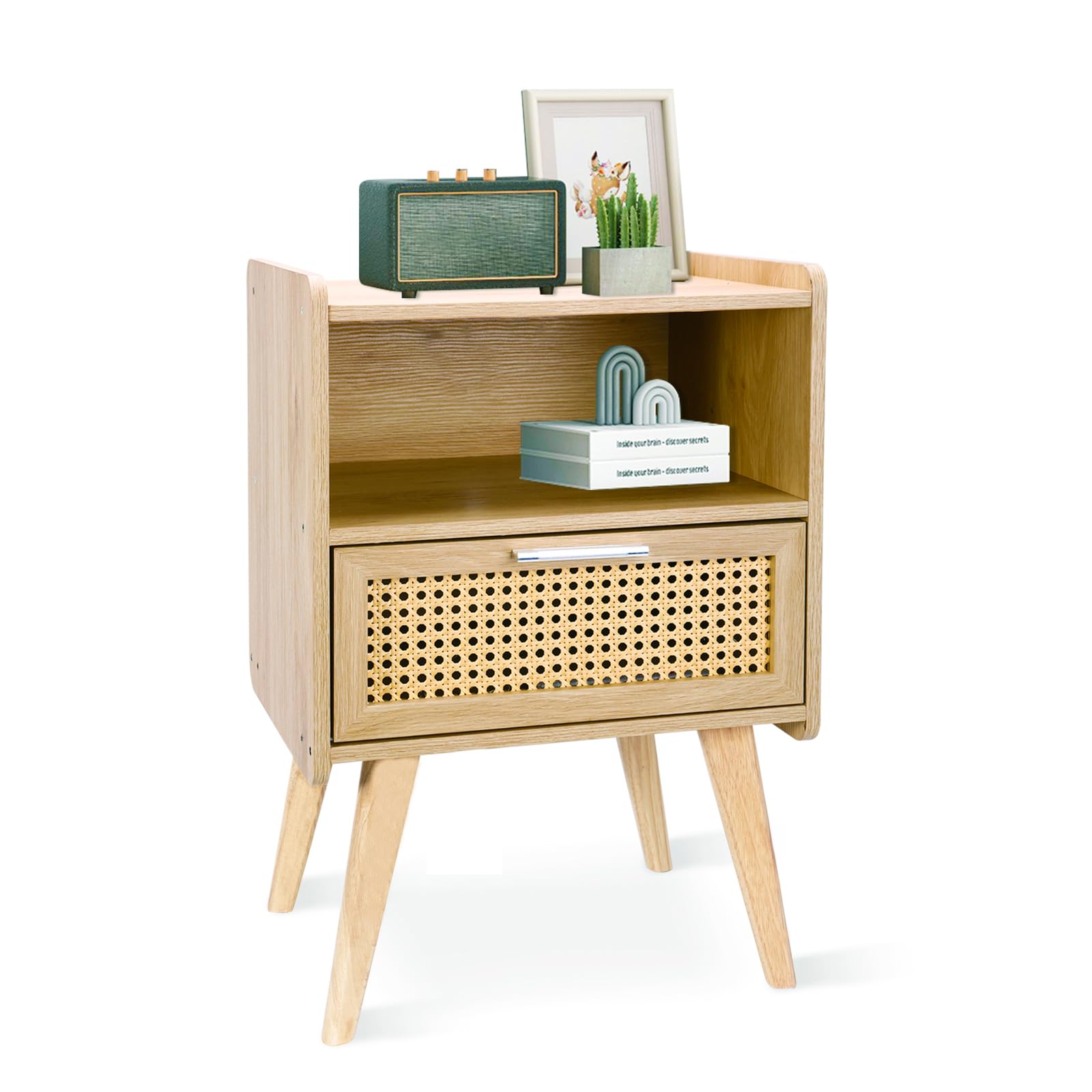 Boho Rattan Nightstand with Drawer - Natural Side Table, Bedside Table, End Table for Living Room & Bedroom - Perfect for Small Spaces, Boho Decor & Cozy Home Styling