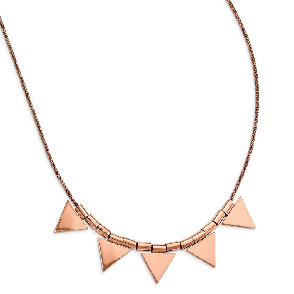 Stainless Steel Rose Gold IP-Plated Triangle Charm Pendant Necklace with 2 Inch Extension Chain - Perfect for Valentine's Day Gifts, Anniversary Presents & Everyday Elegant Jewelry