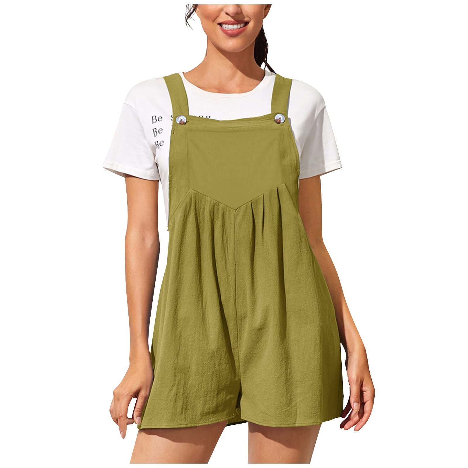 Stylish Women's Denim Short Overalls - Summer Casual Buckle Strap Loose Fit Solid Color Jumpsuit Romper with Pockets | Perfect for Beach, Music Festivals & Casual Outings
