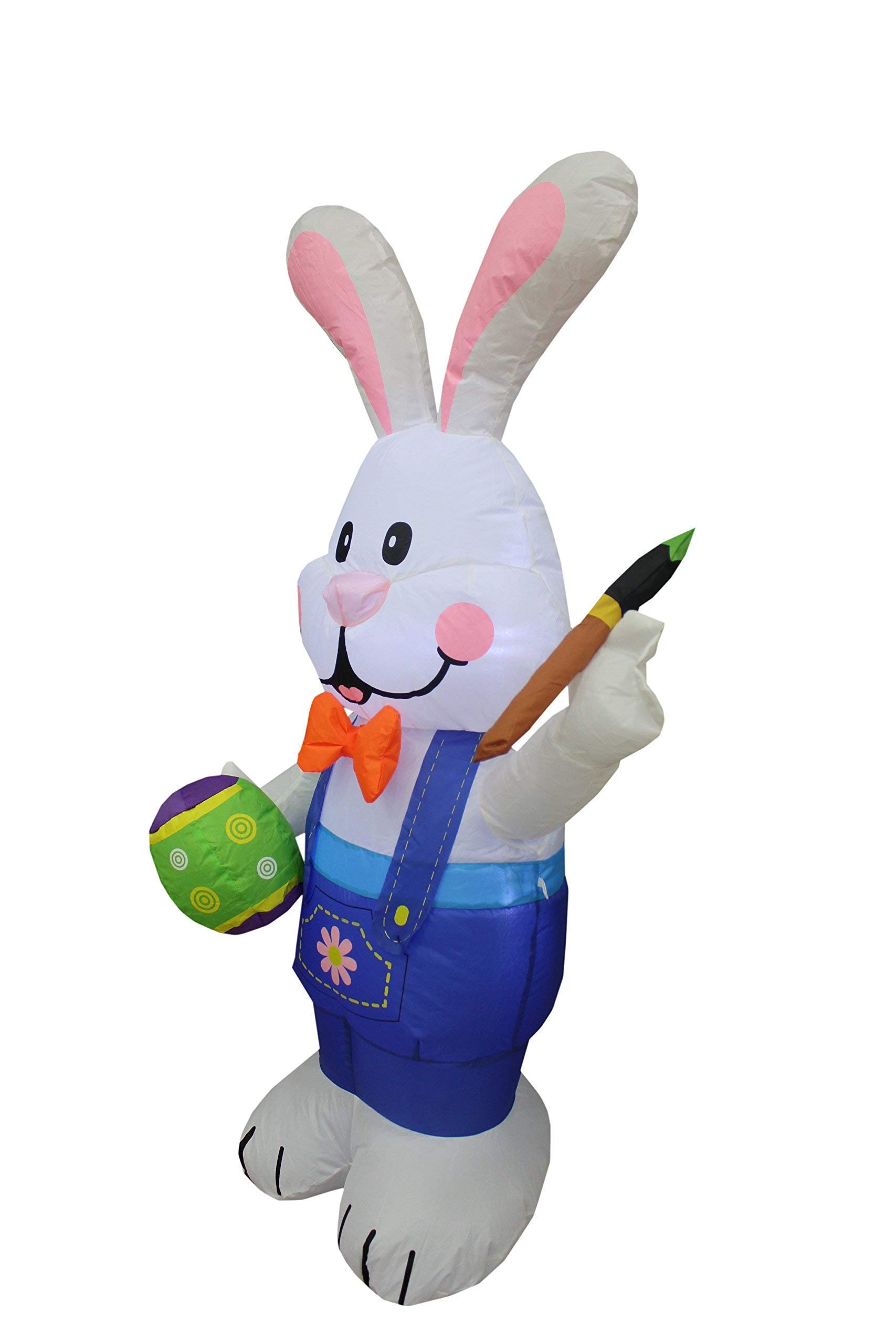 Easter Party Decorations Bundle - 4ft Tall Inflatable Bunny with Egg & Paintbrush + 4ft Inflatable Bunny Wheelbarrow for Outdoor Easter Decor, Garden Party, Spring Festival, Backyard Celebration