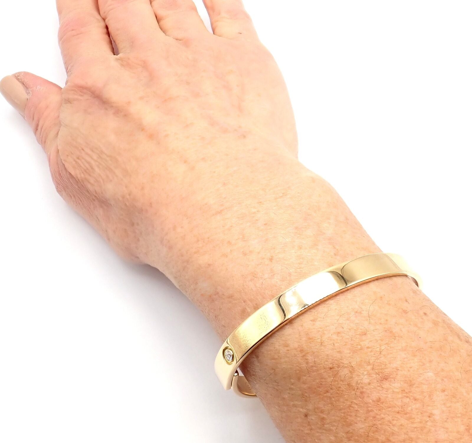 Authentic Cartier 18K Yellow Gold Diamond Anniversary Bangle Bracelet - Size 17 - Luxury Jewelry Gift for Women - Perfect for Anniversaries, Weddings & Special Occasions