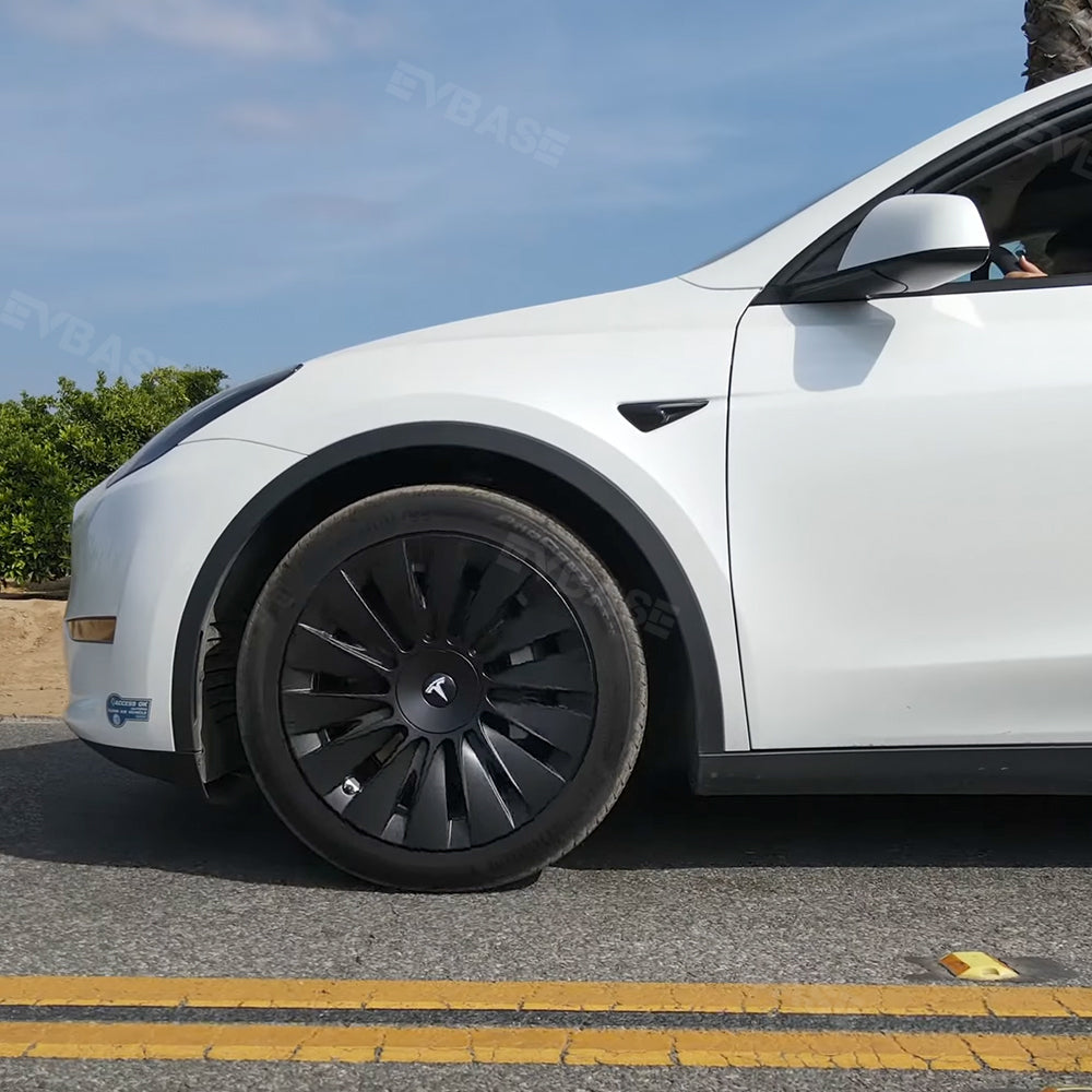 Tesla Model Y 19 Inch Gemini Wheel Covers (4-Piece Set) - Sleek Matte Black Induction Style Hub Caps - Perfect for Protection & Aesthetic Upgrade on Model Y 2017-2023