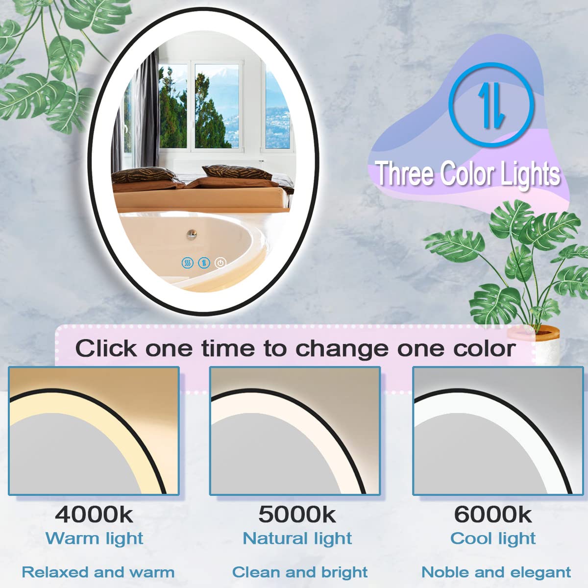 Black LED Vanity Mirror 30x20 Inch - Anti Fog, Dimmable for Bathroom & Makeup