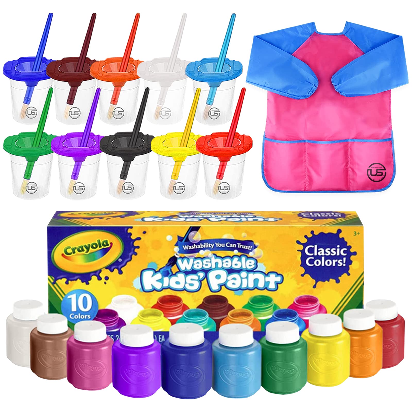 **Best Kids Painting Set - Non-Toxic Washable Finger Paints (2 oz Each) with Paint Cups, Toddler Paintbrushes & Waterproof Smock - Safe & Fun Art Supplies for Toddlers & Preschoolers - Perfect for Home, School & Birthday Party Activities**