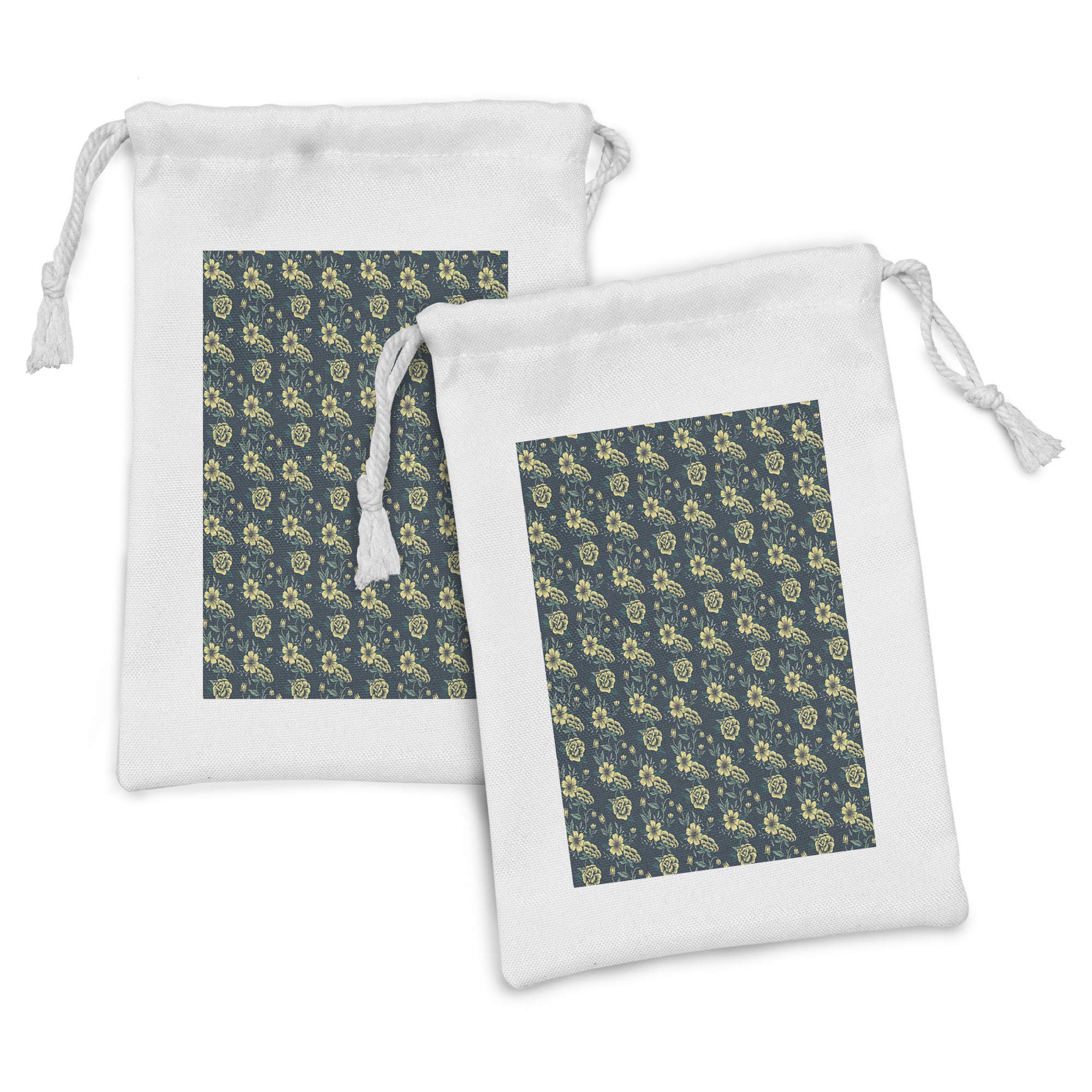 Ambesonne Floral Fabric Pouch Set of 2 - Vintage Style Spring Flowers Drawstring Bag for Toiletries, Masks & Favors (9