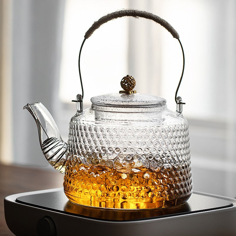 Premium Rivet Pattern Thickened Glass Teapot - 32oz Heat-Resistant Stovetop & Microwave Safe - Perfect for Loose Leaf Tea, Herbal Infusions & Home Decor