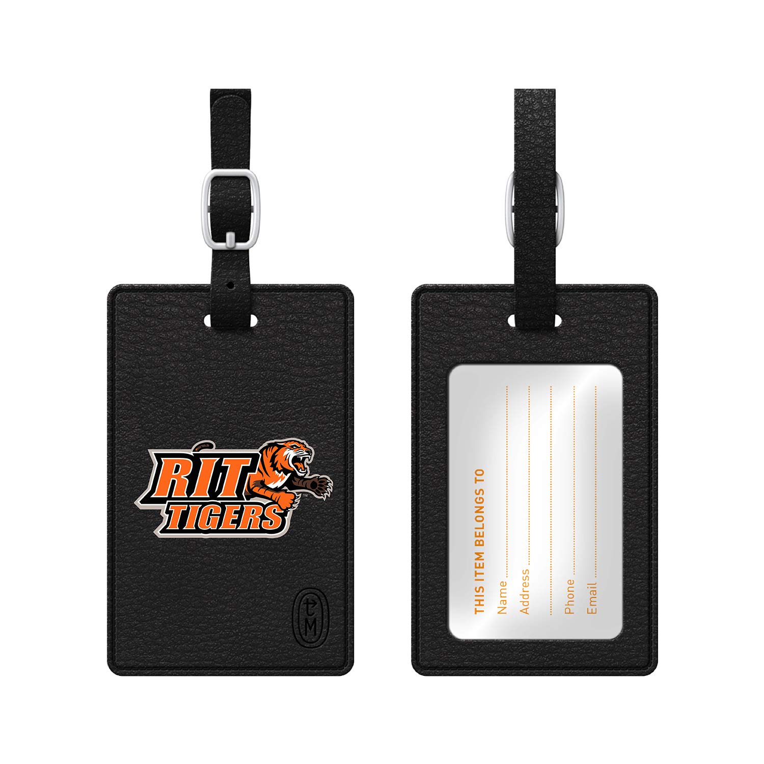 OTM Essentials Rochester Institute of Technology Faux Leather Luggage Tag - Durable Travel Accessory with Adjustable Strap & ID Card Holder - Perfect for College Students, Business Travelers & Vacationers - Ideal for Suitcases, Backpacks & Carry-On Bags