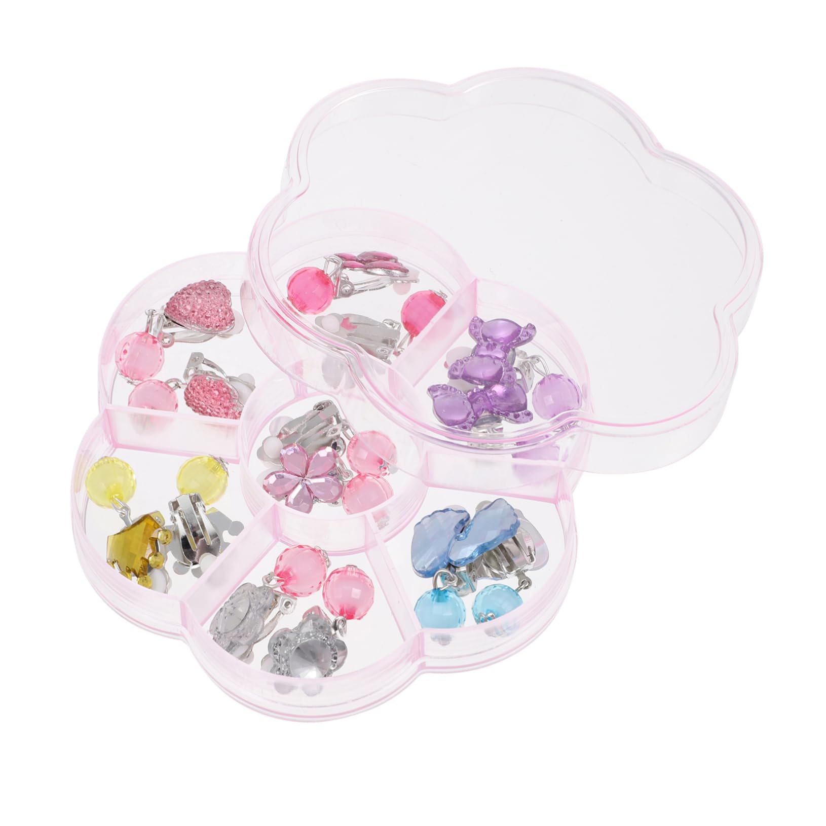 1 Box Pink Acrylic Children's Clip-On Glitter Earrings - Non-Piercing Play Jewelry Set for Little Girls | Perfect for Dress-Up, Birthday Gifts & Pretend Play