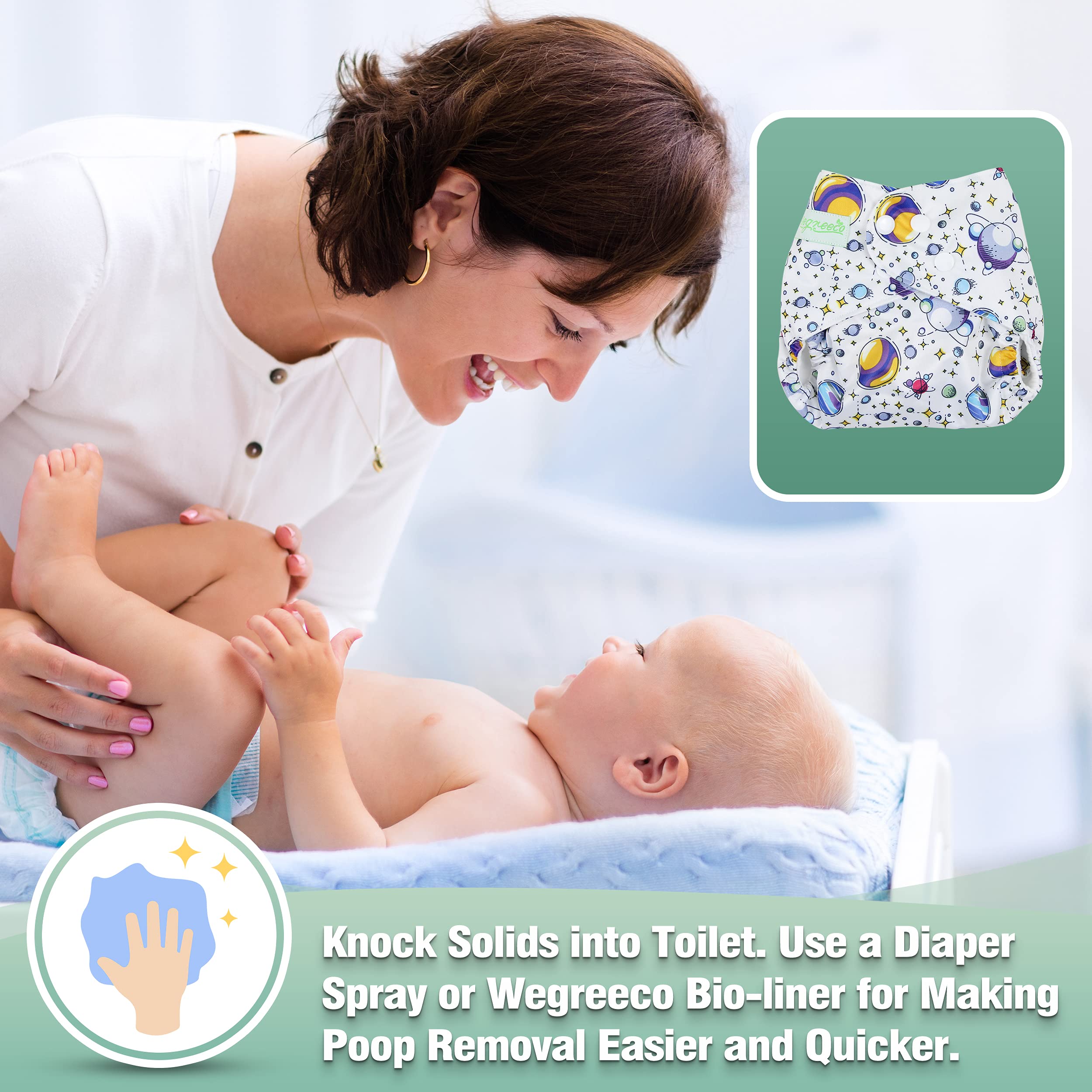 Wegreeco 6 Pack Washable Cloth Diapers for Babies with Adjustable Inserts & Wet Bag - Reusable Eco-Friendly One Size Fits All Baby Diapers (Fantastic World) - Perfect for Daycare, Travel & Eco-Conscious Parenting