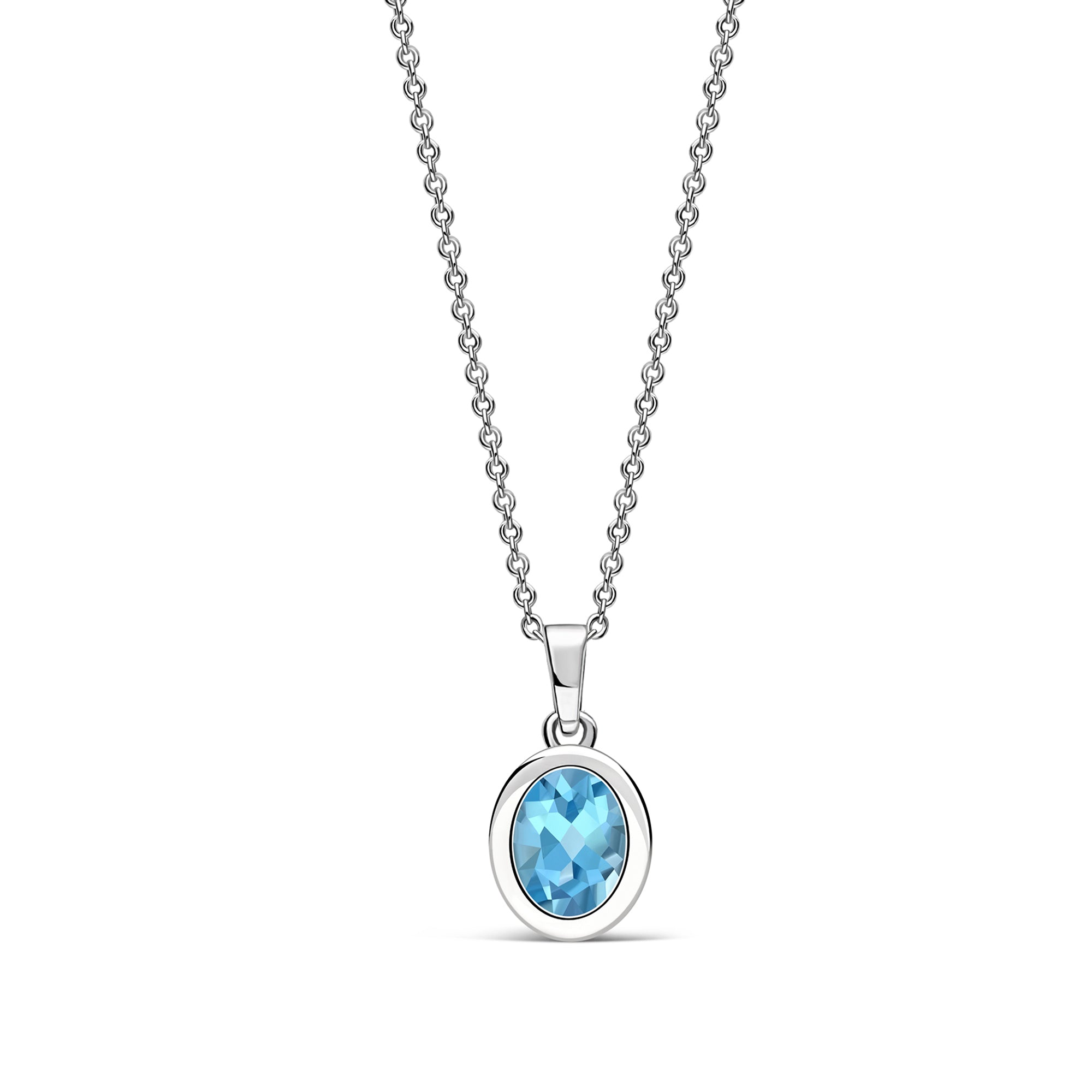 14K Sterling Silver Swiss Blue Topaz Oval Pendant Necklace for Women - Elegant Jewelry Gift for Birthday, Anniversary & Special Occasions