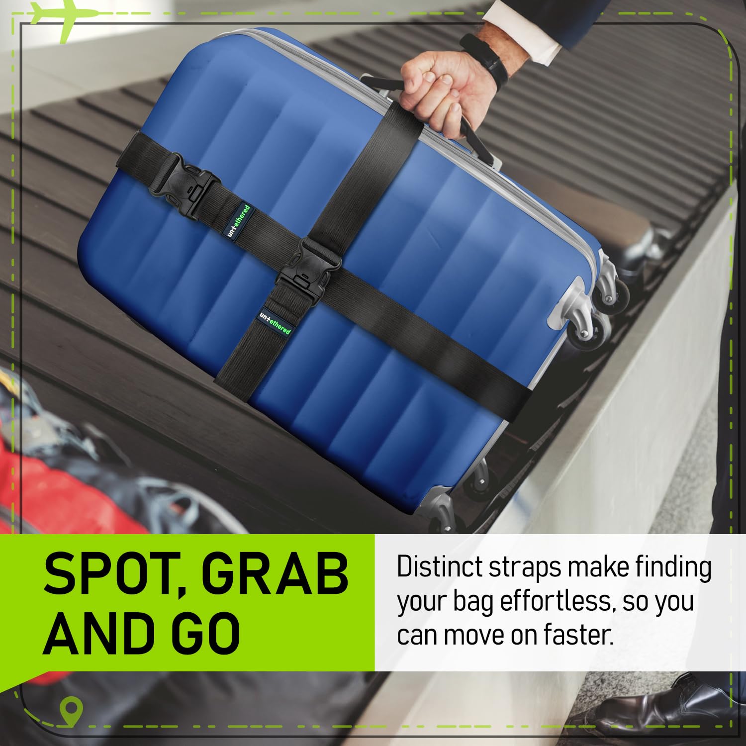 4-Pack TSA-Approved Luggage Straps | Heavy-Duty Adjustable Suitcase Belt Straps for Secure Travel | Durable Buckle Straps for Luggage Wrapping | Perfect for Airplane, Train & Road Trips