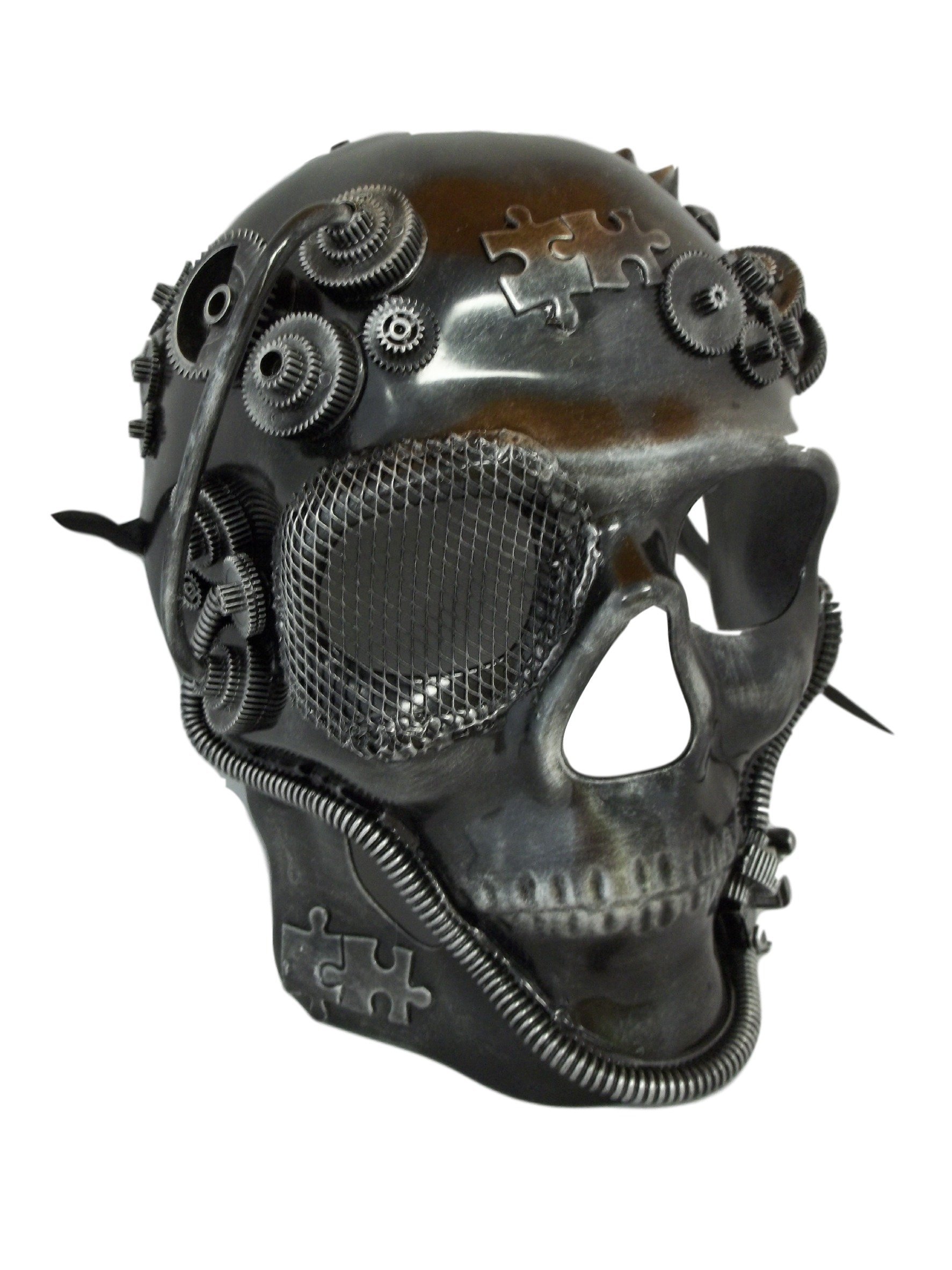 Bauer Steam Punk Skull Brushed Silver Masquerade Halloween Mask - Gothic Costume Accessory for Cosplay, Halloween Parties & Themed Events