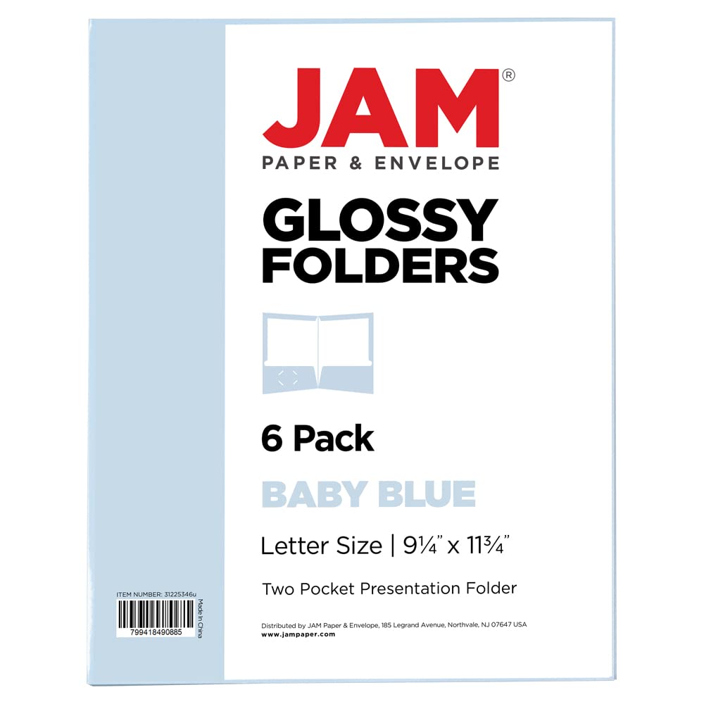 JAM PAPER Laminated Two Pocket Glossy School Folders - Letter Size 8.5x11 Inches - High Gloss Baby Blue - Bulk 50 Pack - Perfect for Classroom, Office & Home Organization