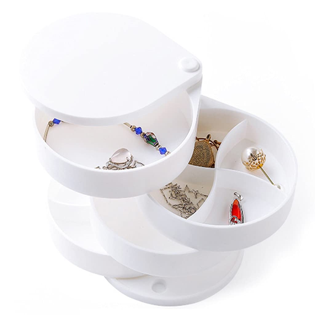 GSDNV 4-Layer Rotating Jewelry Organizer Box - Plastic Jewelry Storage Case for Necklaces, Earrings, Rings & Accessories (White) | Perfect for Travel, Home Vanity & Gift Giving