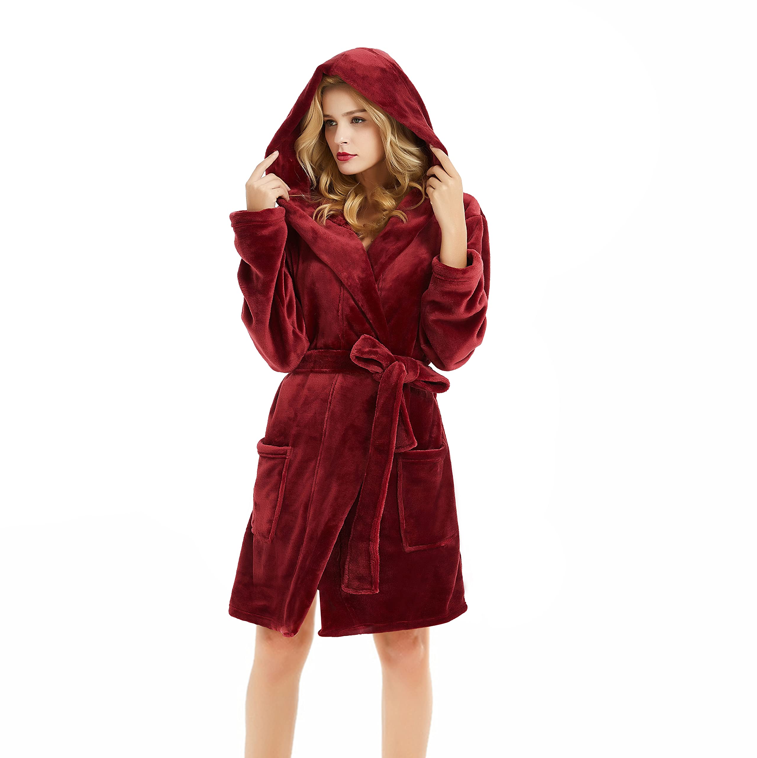 U2SKIIN Women's Hooded Fleece Robe - Soft Warm Short Plush Bathrobe with Hood for Spa, Lounge & Winter Wear | Cozy Home Relaxation & Gift Idea