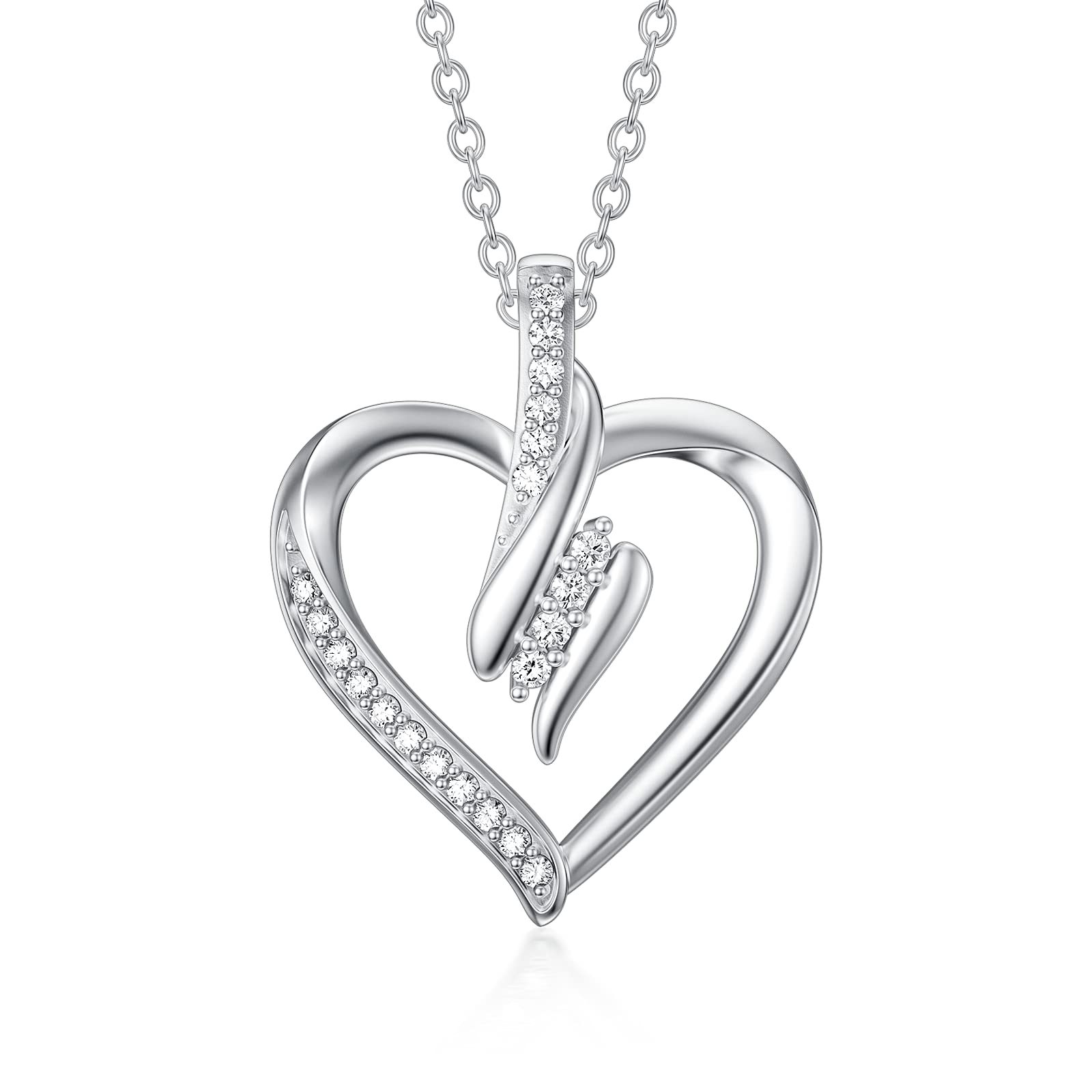 Natural Diamond Heart Necklace for Women - 1/5 cttw, G-H Color, VS1-2 Clarity - Platinum Plated Silver Love Pendant with 18