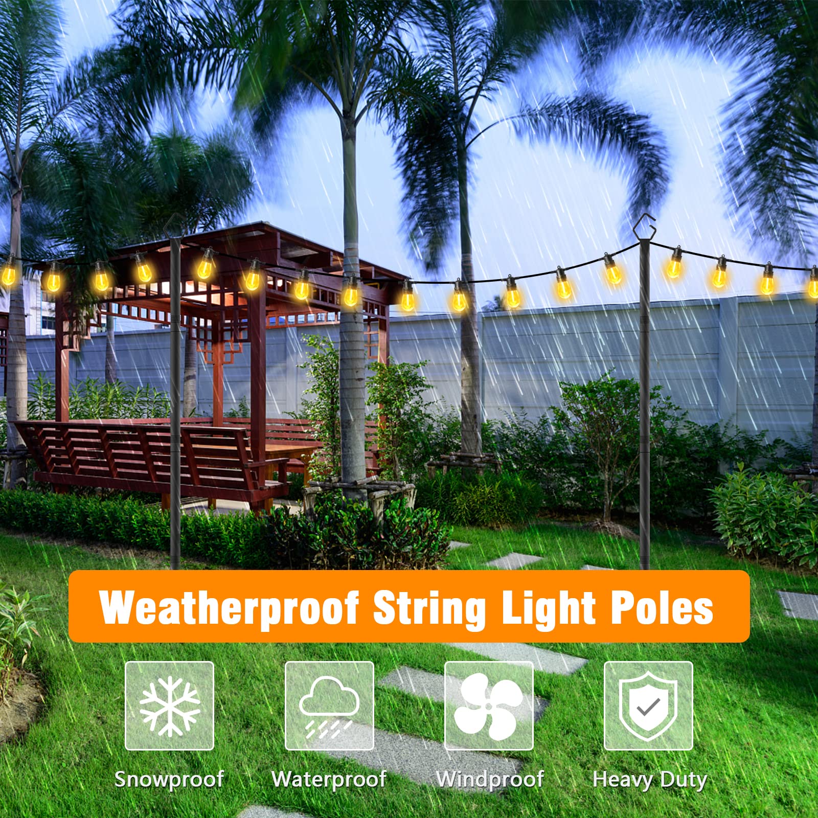 AILBTON 2 Pack 10Ft Outdoor String Light Poles with Fence Brackets - Heavy Duty Metal Stand for Hanging Patio Lights, Deck & Backyard Decor - Perfect for Garden Parties, Wedding Decorations & Outdoor Lighting