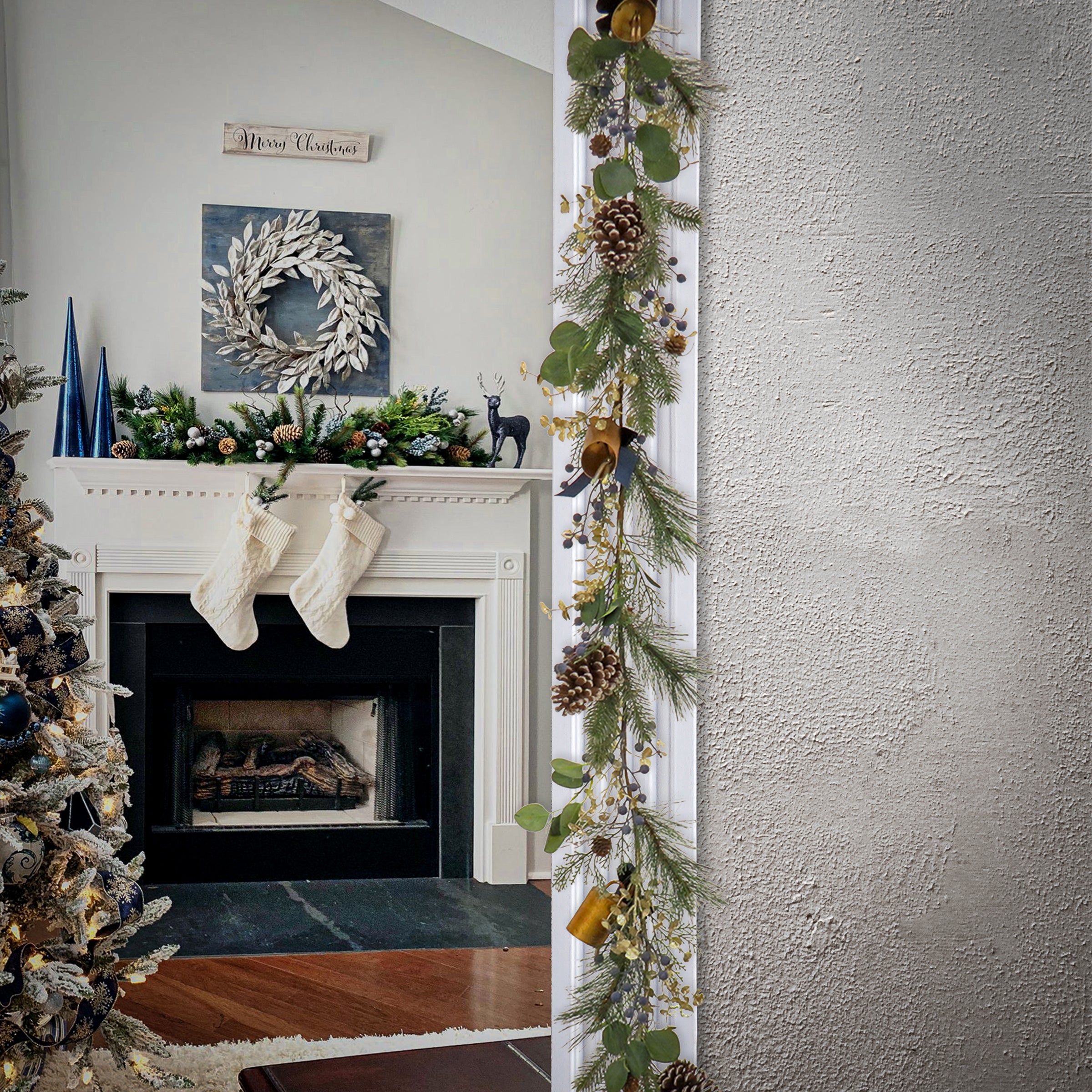 6 ft. HGTV Home Collection Swiss Chic Garland - Elegant Christmas Decor for Fireplace Mantel, Staircase & Holiday Party Decorations