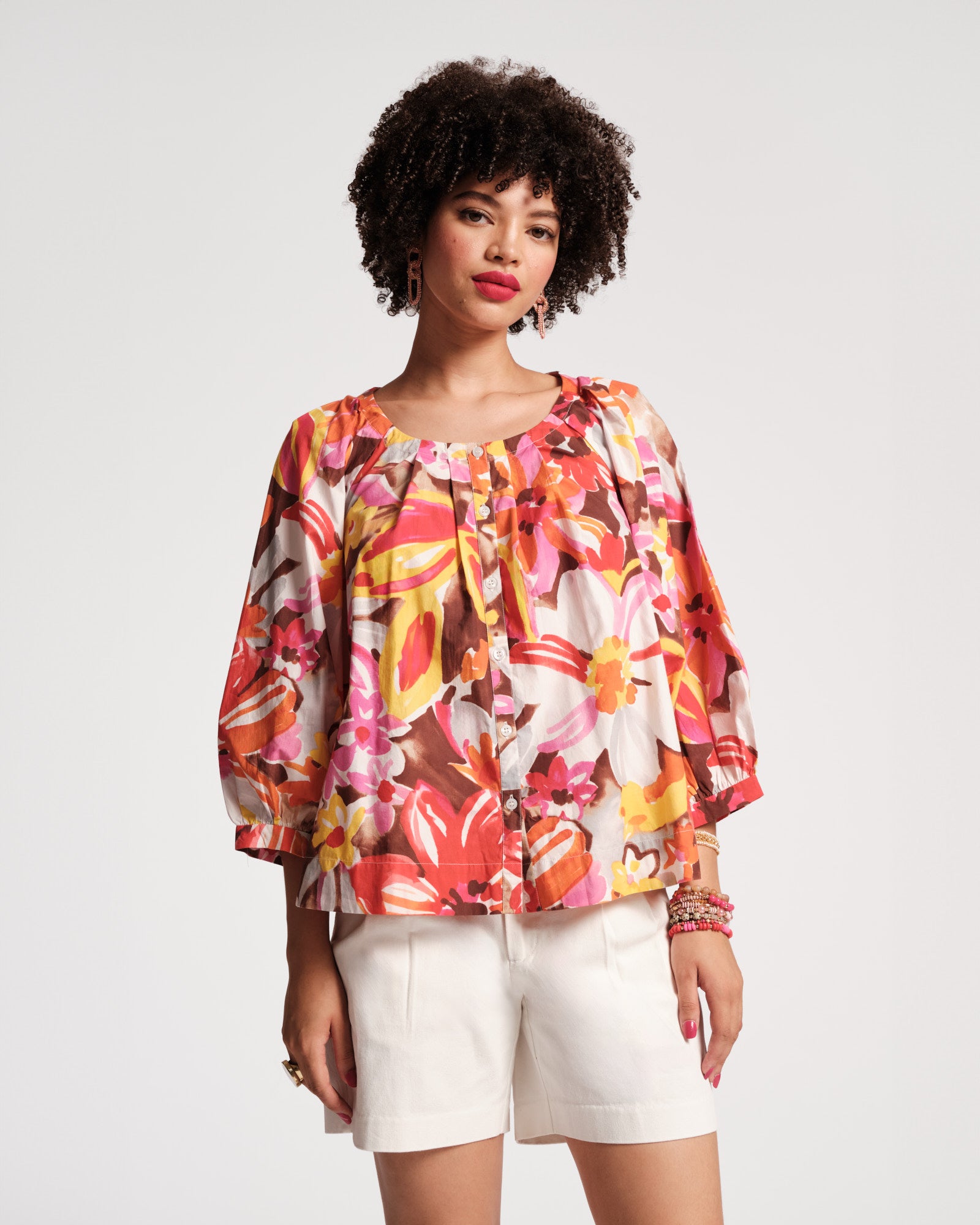 Zoe Top - Sun Floral Print Women's Blouse | Lightweight Summer Tunic for Casual Outings & Beach Vacations