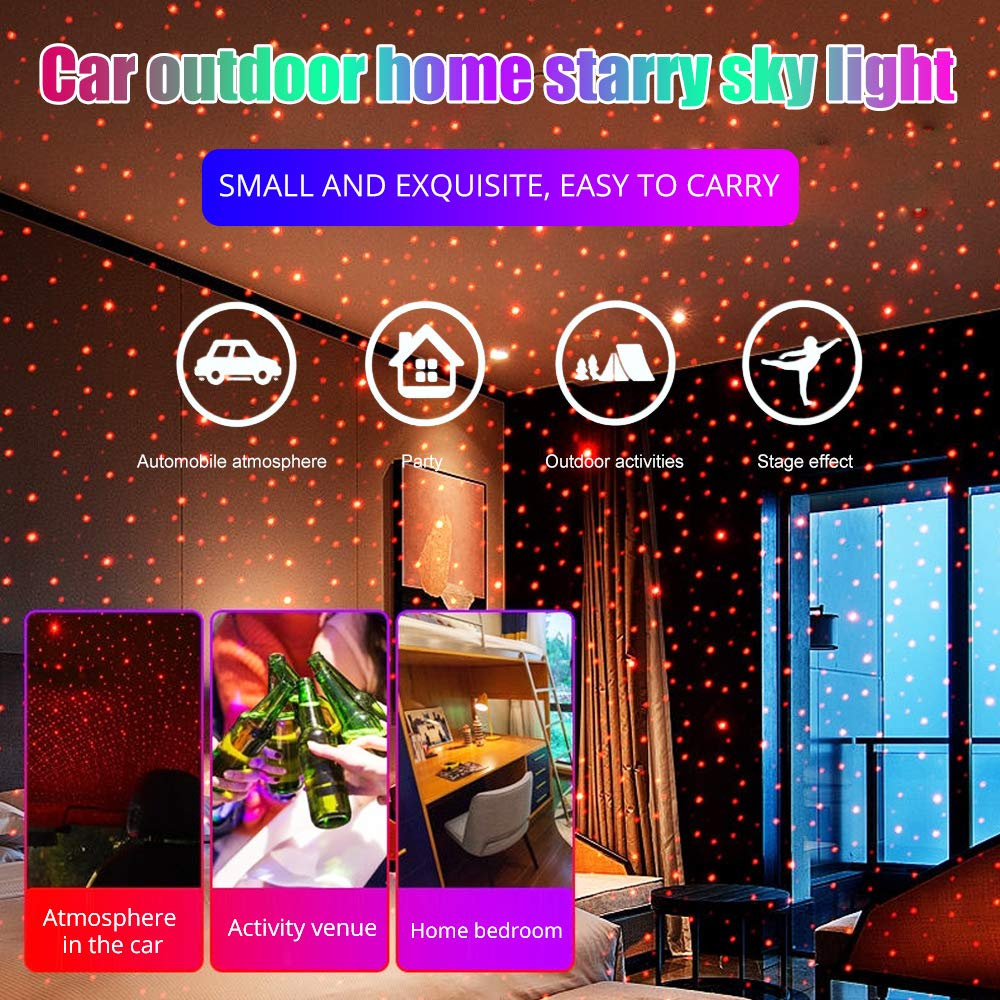 HONLEEX USB Night Light Star Projector - LED Galaxy Light for Bedroom, Kids Room & Nursery - Compact Red Starry Sky Light with USB Power - Perfect for Relaxation, Sleep Aid & Home Decor (Pack of 1)