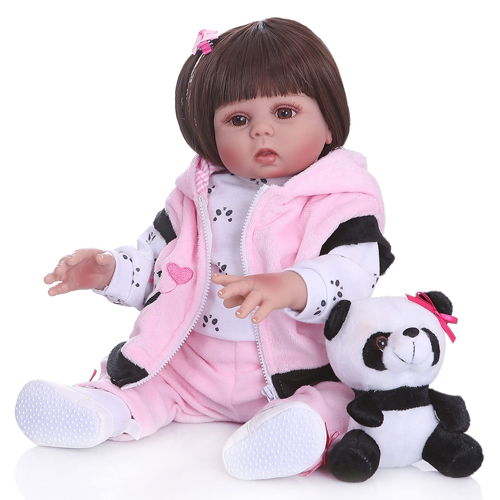 LBYLYH 18 Inch Realistic Reborn Baby Doll - Full Silicone Vinyl Waterproof Handmade Newborn Doll with Panda Outfit | Cute Baby Girl Toy for Collecting, Gift Giving & Role Play | Perfect for Nursery Decor, Photography Props & Emotional Comfort
