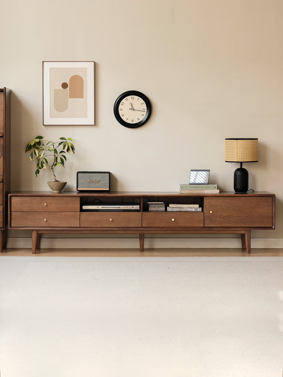 Stylish Oak Solid Wood Modern TV Stand - Nordic Design for Living Room & Entertainment Center | Perfect for 55-75 Inch TVs