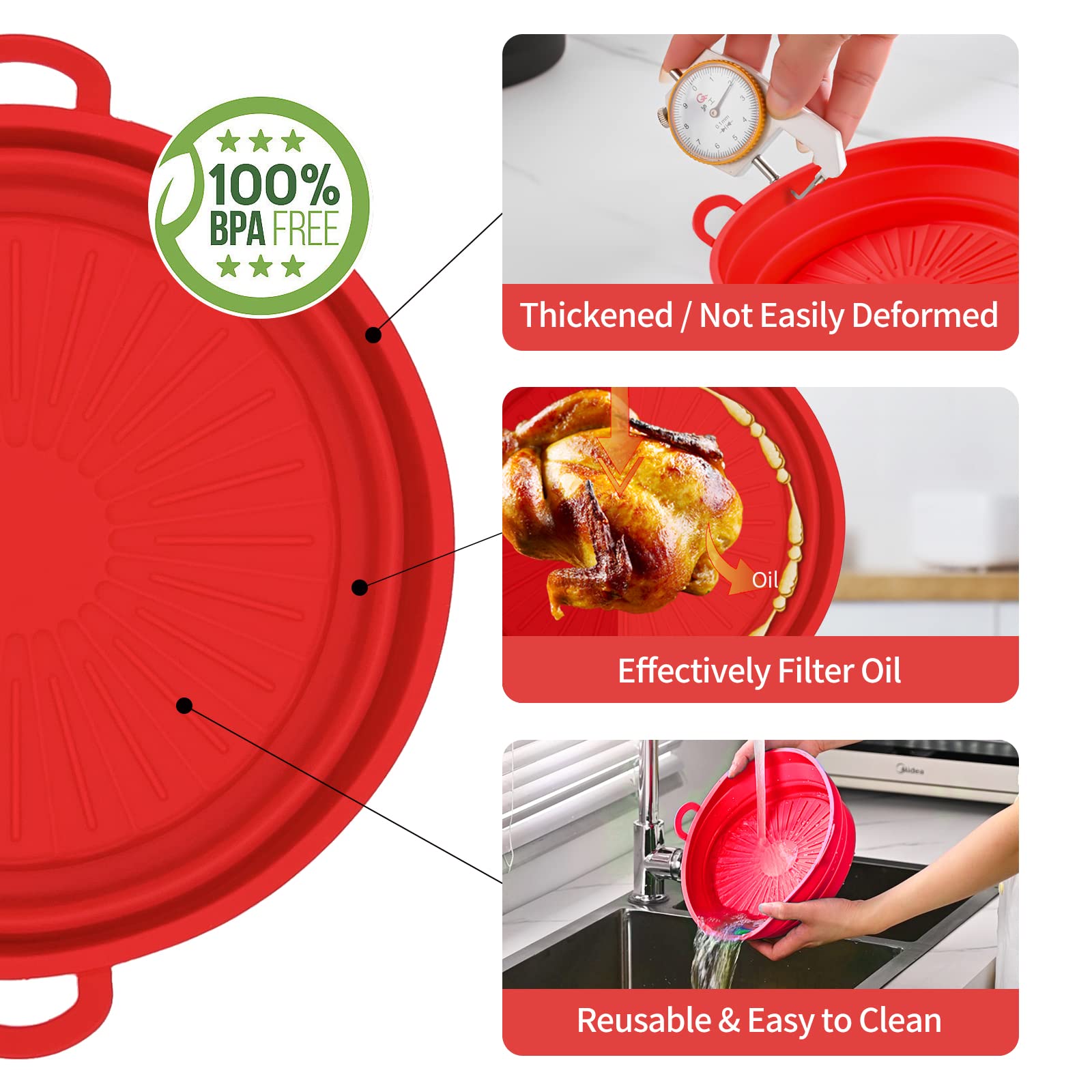 Reusable & Foldable 8.5 Inch Silicone Air Fryer Liners - Non-Stick Oven Basket for 5.3QT+ Air Fryers & Instant Pots - Perfect for Healthy Cooking, Baking, and Easy Cleanup