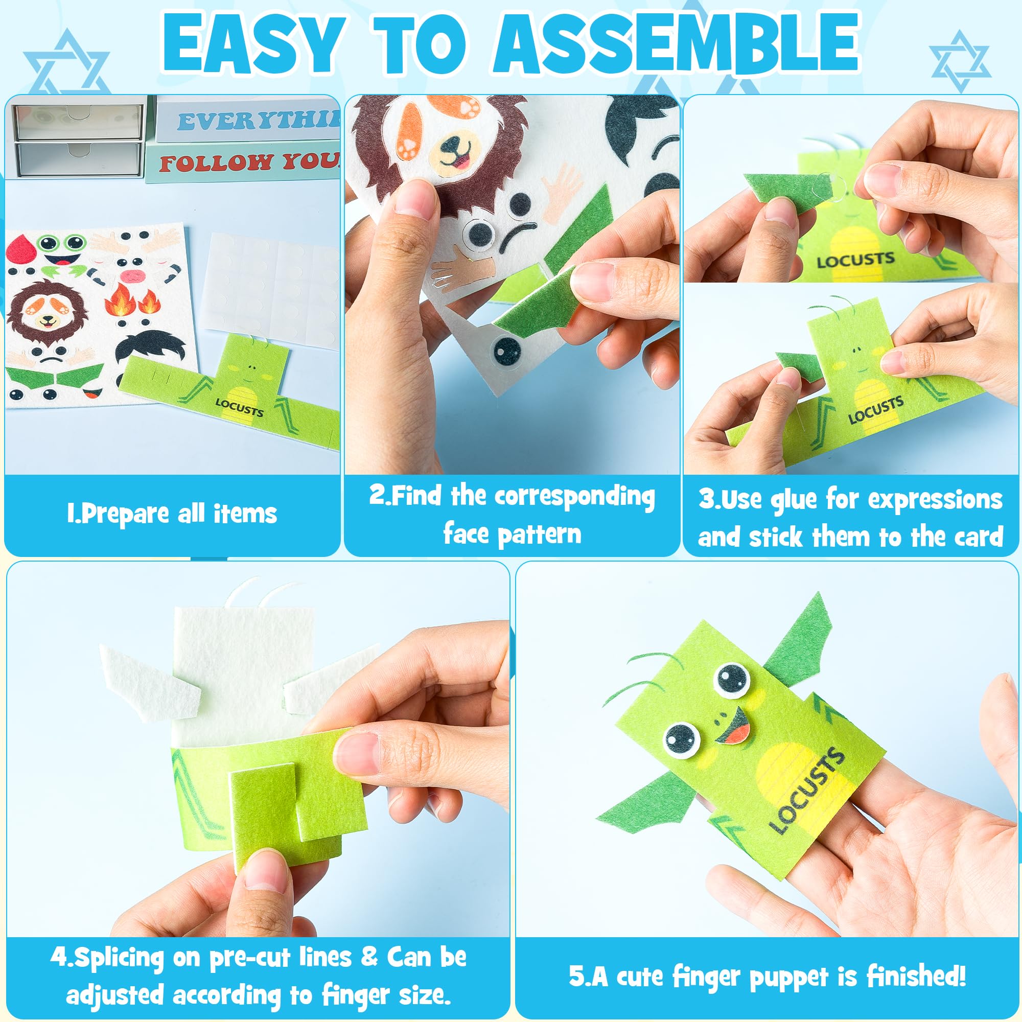 30pcs DIY Passover Plagues Finger Puppet Kit - Creative Ten Plague Felt Hand Puppets for Kids, Jewish Pesach Seder Art Craft Supplies | Fun Storytelling & Educational Activity for Children's Holiday Celebrations