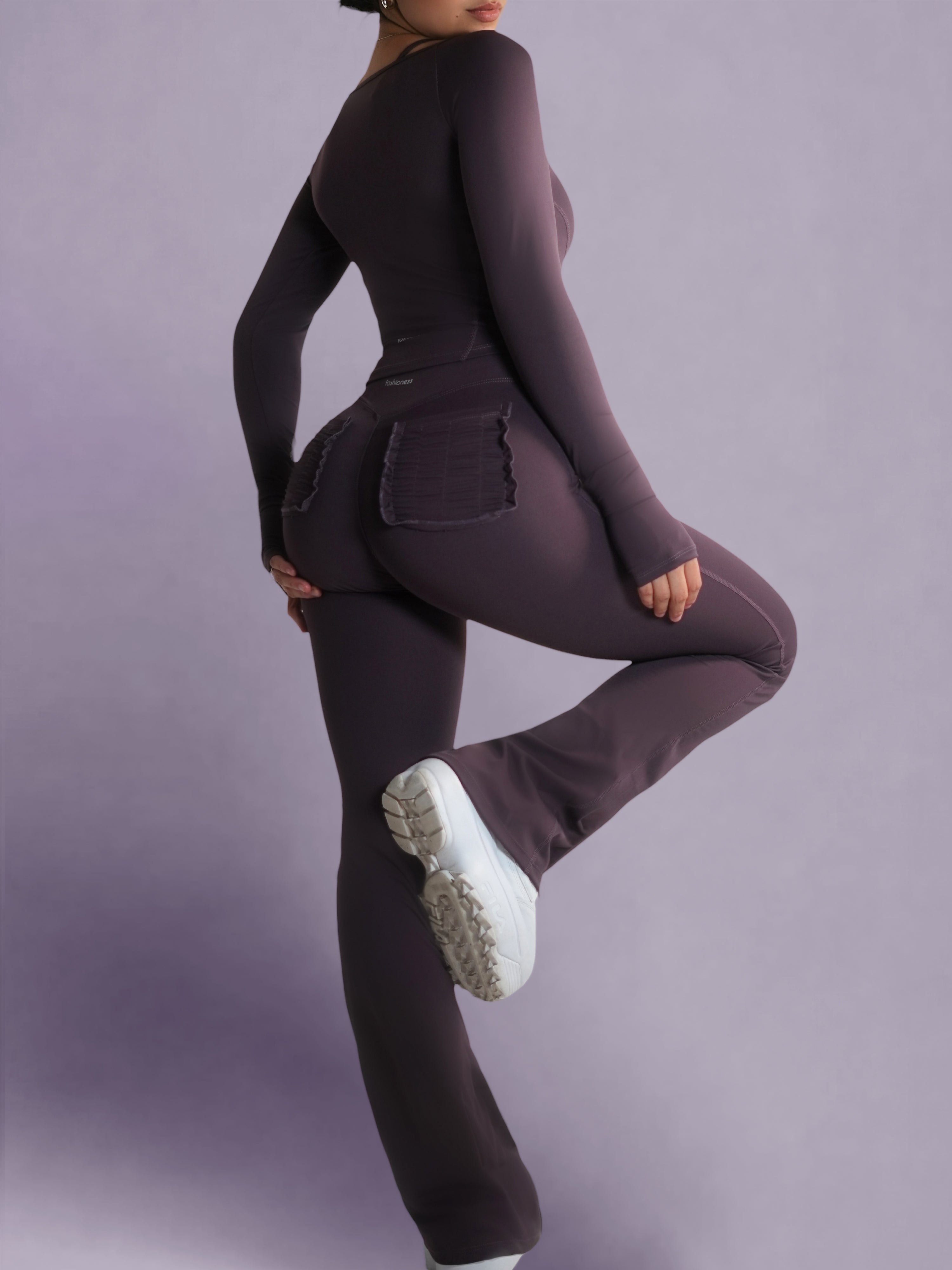 Bratty High Waisted Flare Leggings for Women - Heather Purple Yoga Pants, Stretchy Bootcut Workout Leggings - Perfect for Yoga, Gym & Casual Wear
