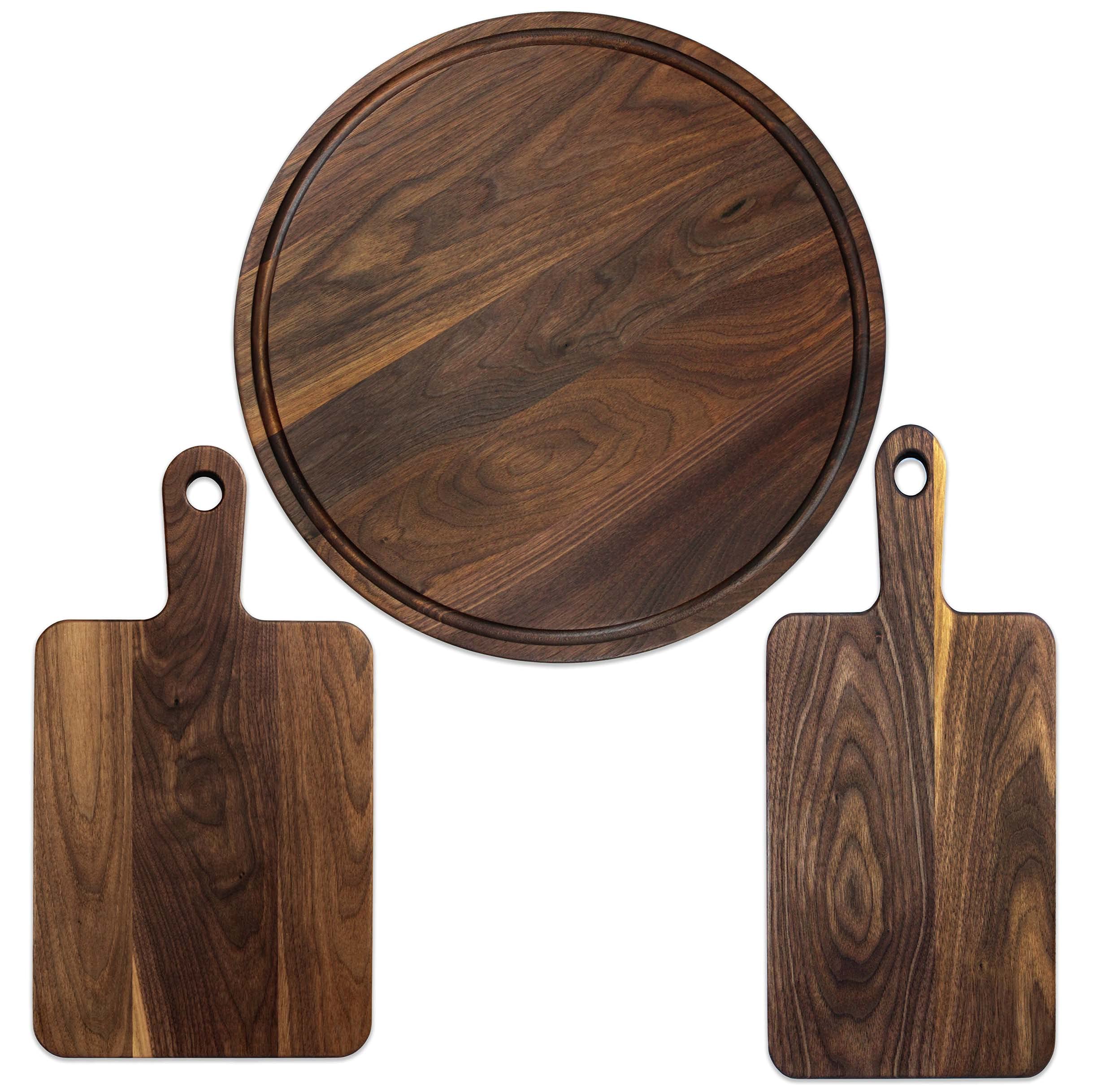 Premium Walnut Wood Cutting Board Set of 3 - Natural Wooden Cheese & Charcuterie Boards with Food-Safe Wax - Perfect for Entertaining, Serving Charcuterie, Cheese Platters & Gourmet Food Presentation
