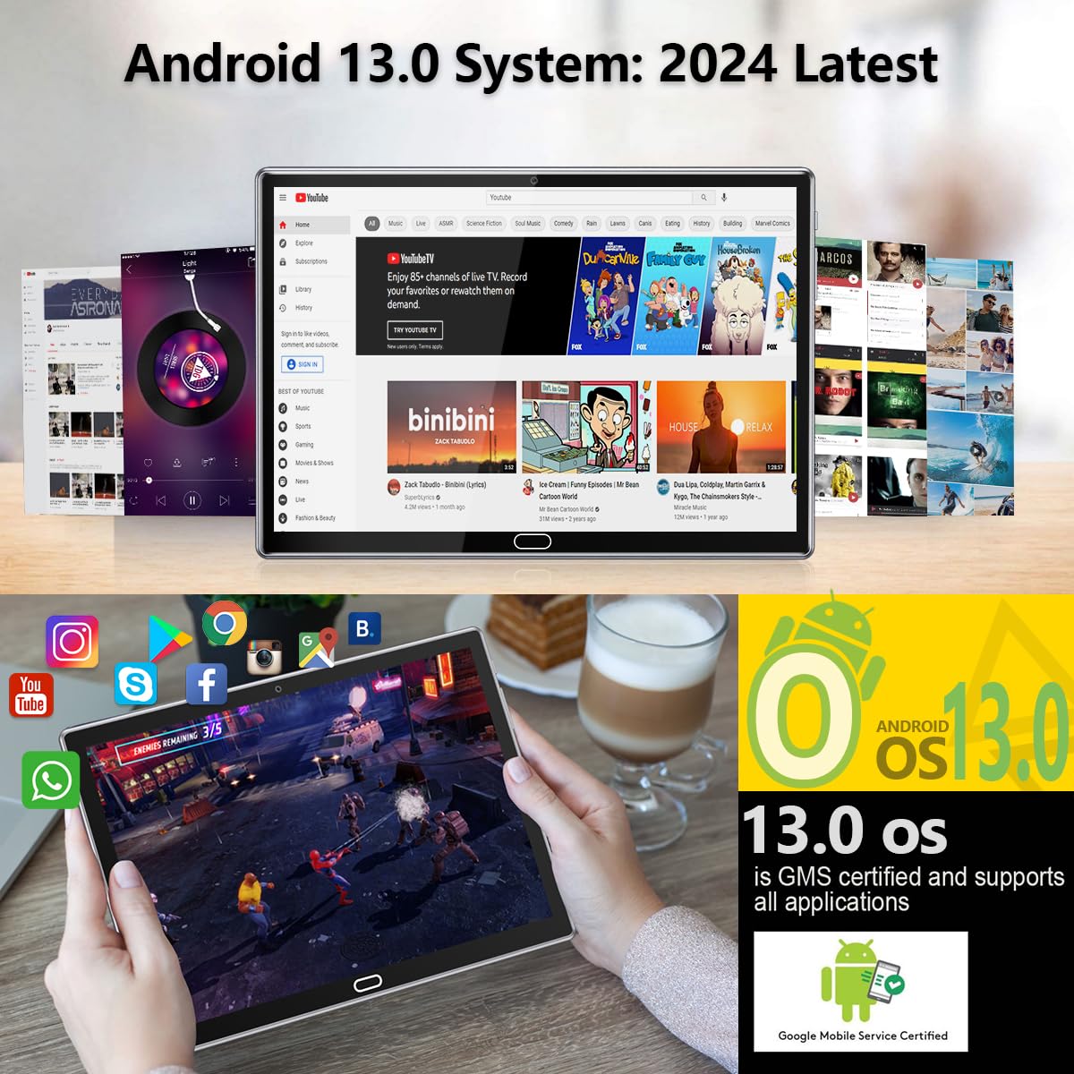 2 in 1 Tablet 10.1 Inch Android 13.0 with Keyboard - 64GB/128GB Storage, Octa-Core Processor, 18MP Camera, Dual 4G LTE, WiFi, GPS, Bluetooth - Google Certified Tablet PC (2024 Gray) for Work, Study & Entertainment