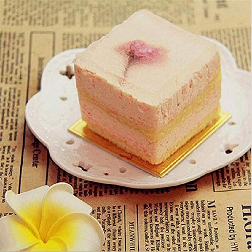 Madhav Enterprises Mini Square Gold Printed Cake Bases | 100-Pack Single Square Mousse Cake Boards | Sturdy Cardboard for Cakes, Cupcakes, Cookies, Muffins & Brownies | Perfect for Bakeries, Weddings & Birthday Parties