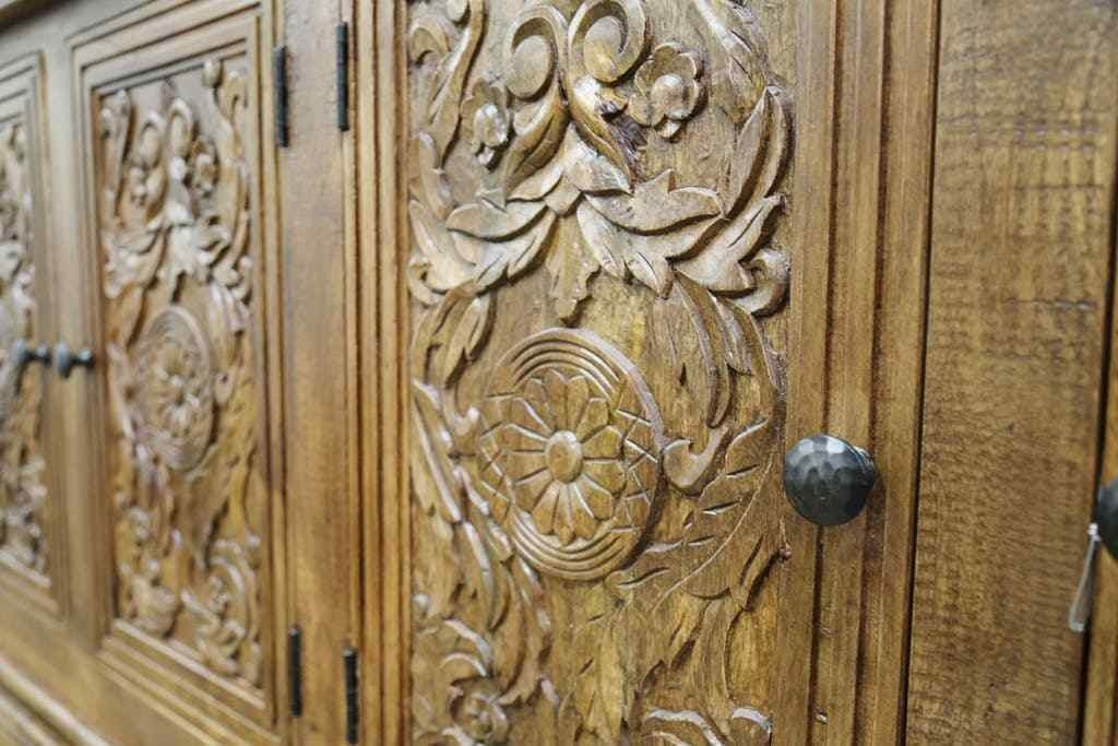 French Hand Carved Buffet Sideboard with Natural Wash Finish - 67