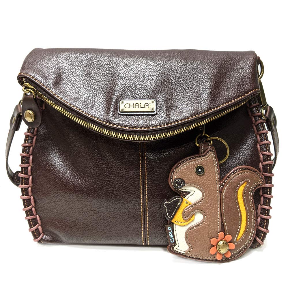 CHALA Stylish Leather Crossbody Bag for Women - Dark Brown Squirrel Design with Flap Top & Secure Zipper | Perfect for Everyday Use, Travel & Date Nights