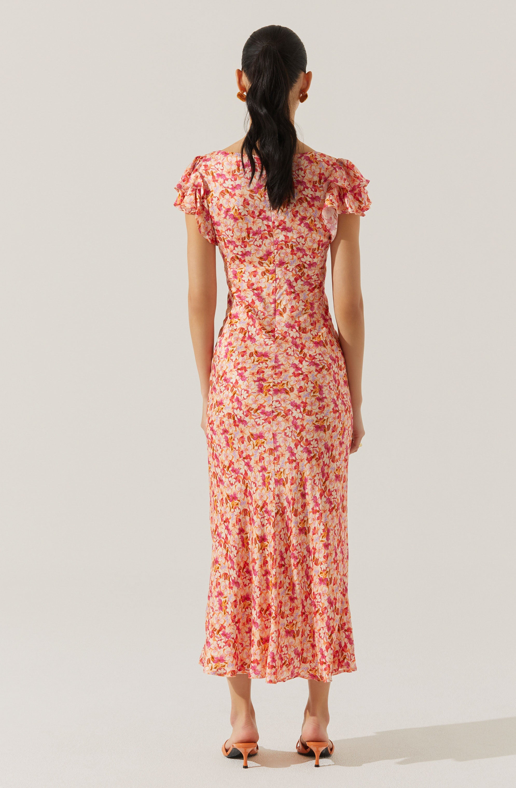 Maisy Floral Print Flutter Sleeve Midi Dress for Women - Summer Boho Chic Dress for Beach, Wedding & Date Night